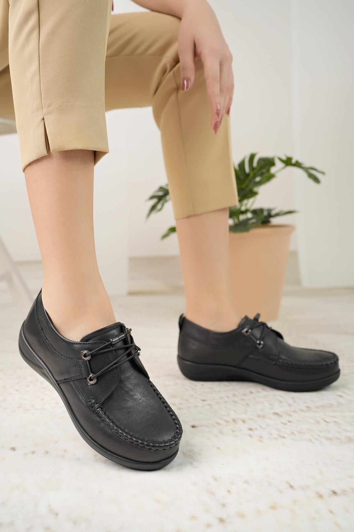 Forex 206 Siyah Hakiki Deri Günlük Kadın Ayakkabı