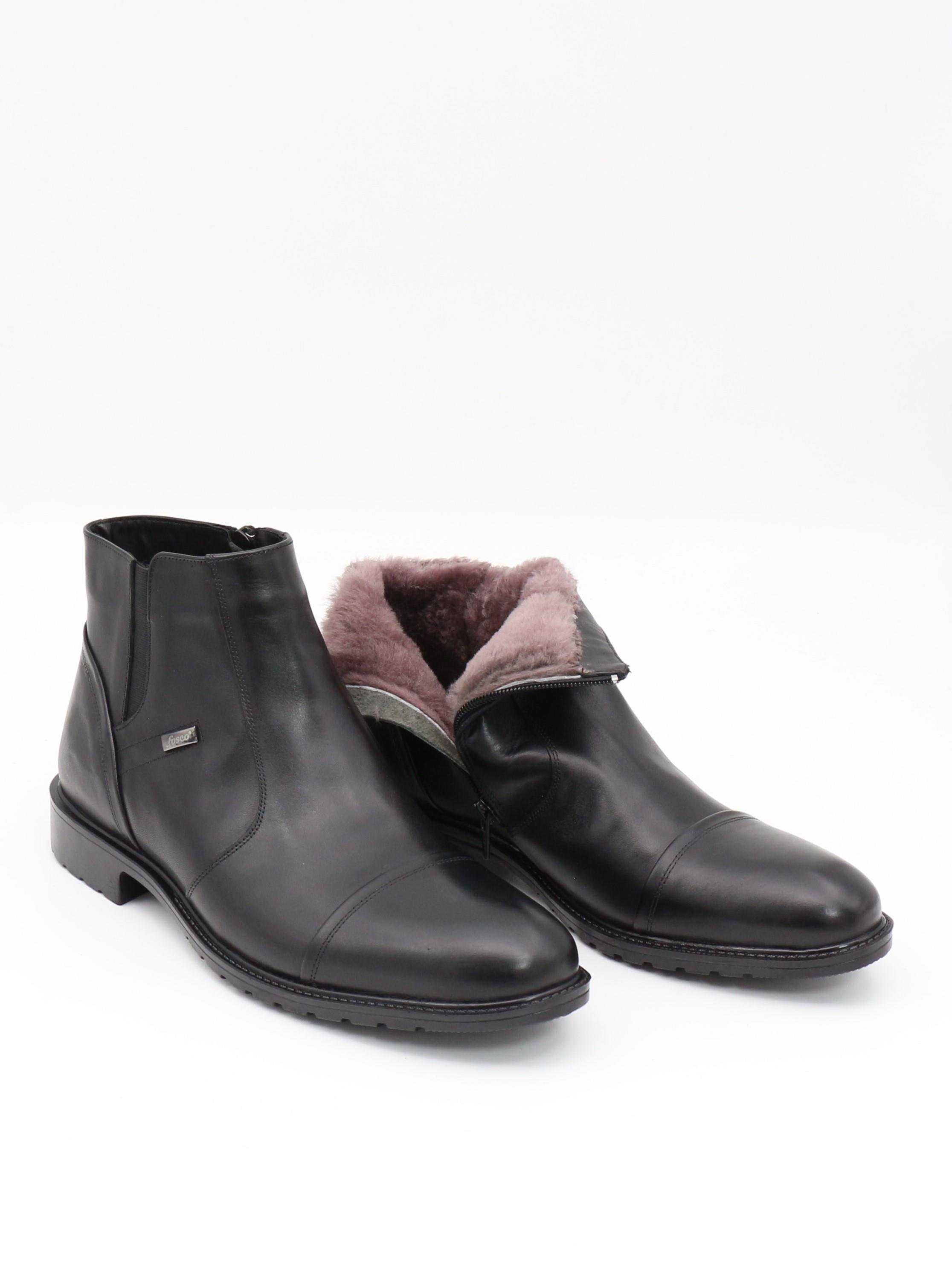 Fosco 3580-1 Siyah Hakiki Deri Kauçuk Taban Kürklü Erkek Bot