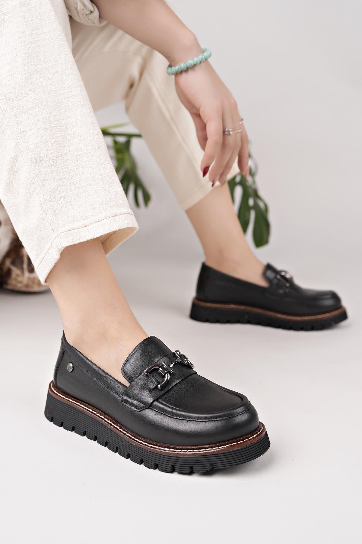 Mammamia D25KA 3240 Siyah Hakiki Deri Kadın Ayakkabı