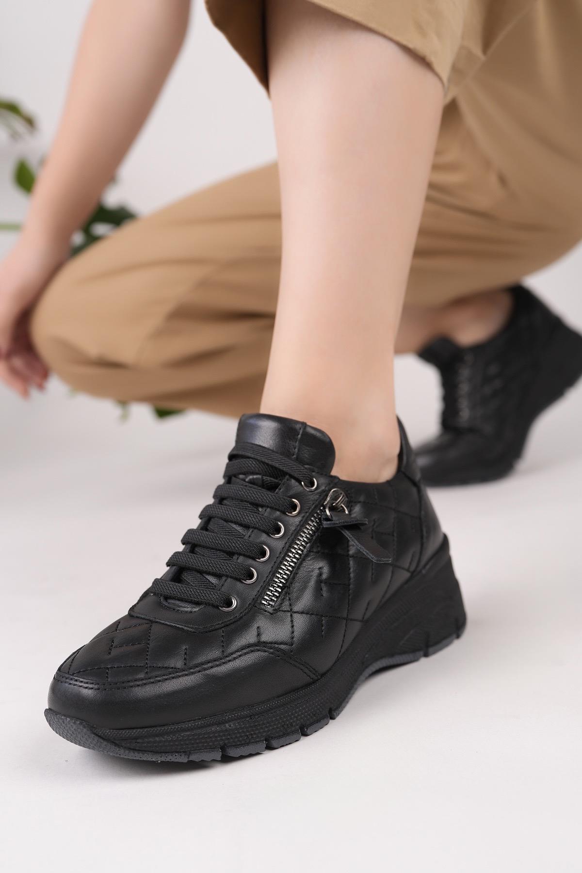 Mammamia D25KA 3605 Siyah Hakiki Deri Dolgu Kadın Ayakkabı