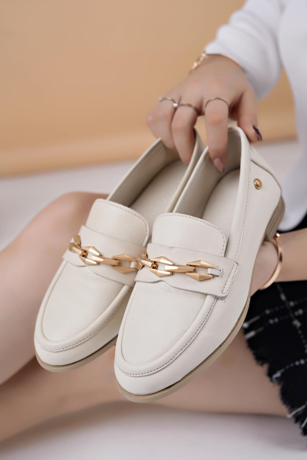 Mammamia D25YA 3315 Krem Hakiki Deri Maskulen Kadın Ayakkabı