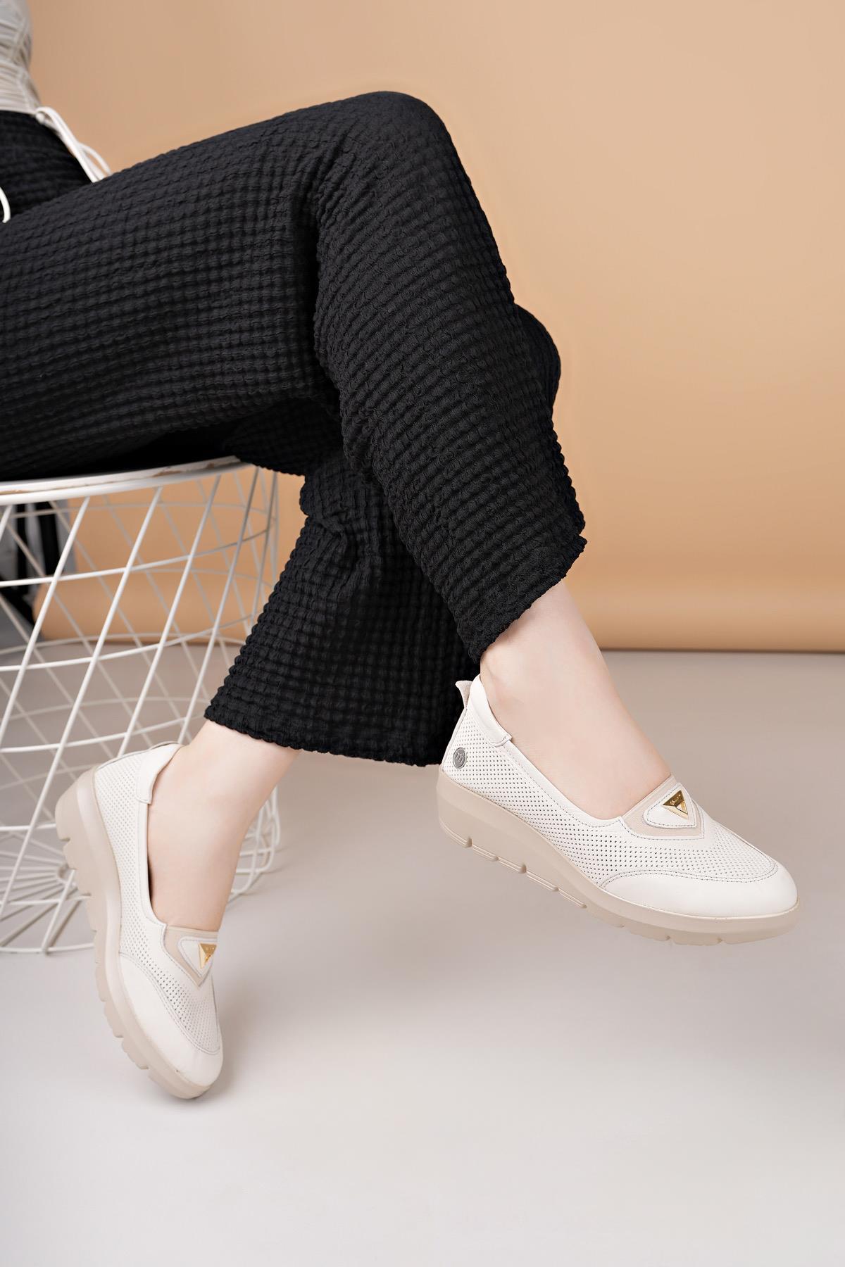 Mammamia D25YA 7450 Krem Hakiki Deri Kadın Ayakkabı