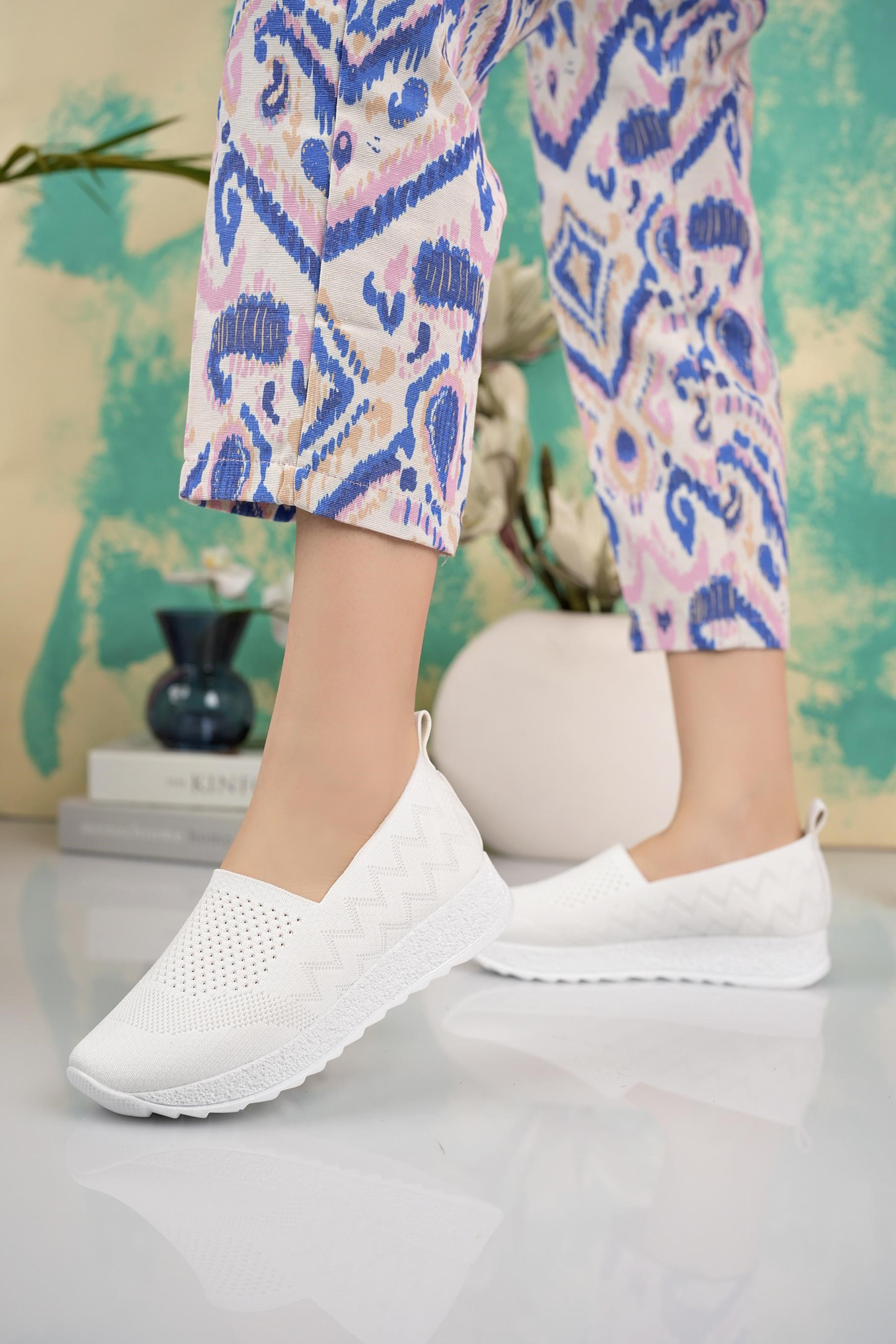 Nesil shoes Aky 055 Beyaz Triko Yazlık Kadın Ayakkabı
