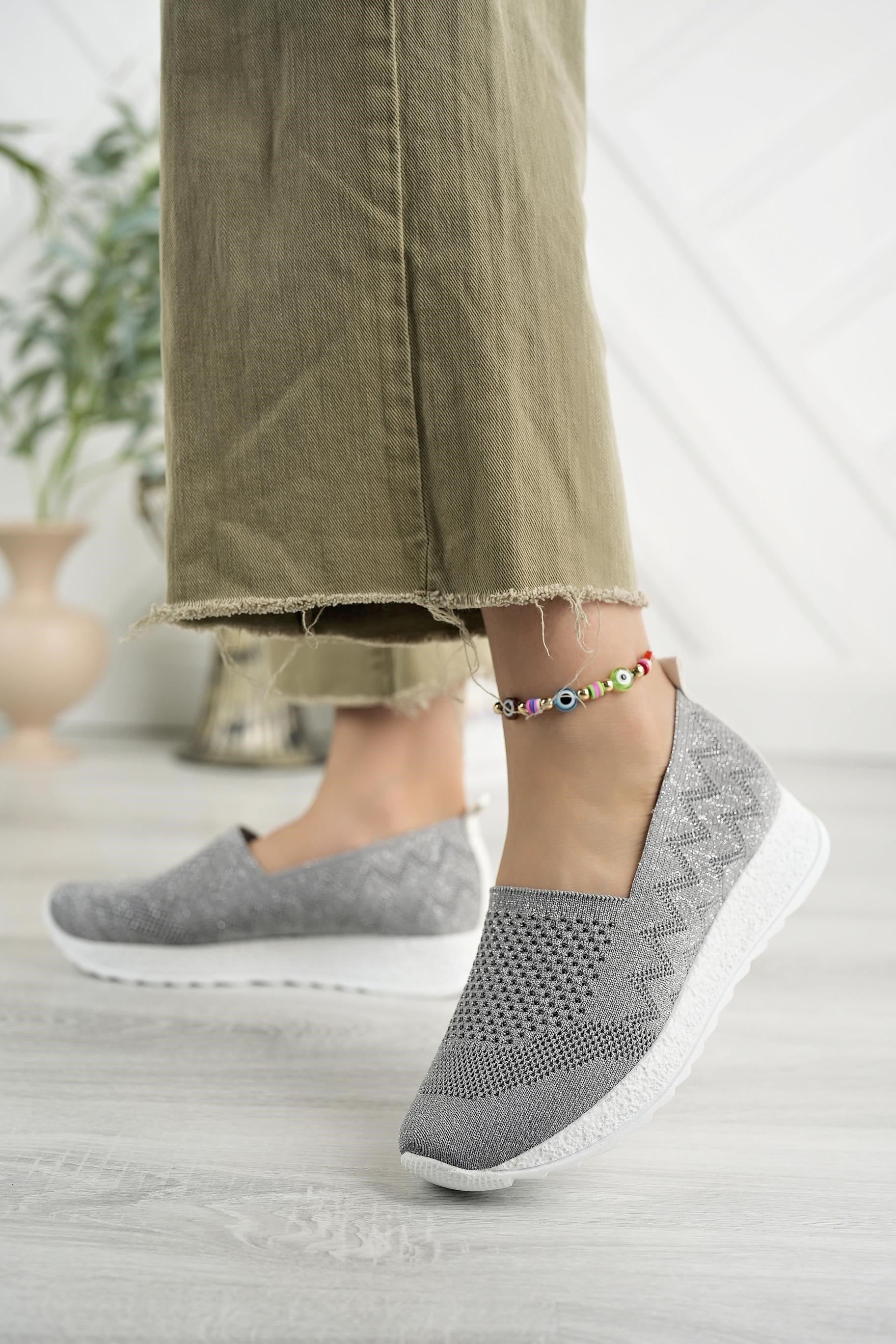 Nesil shoes Aky 055 K.Gri Triko Yazlık Kadın Ayakkabı