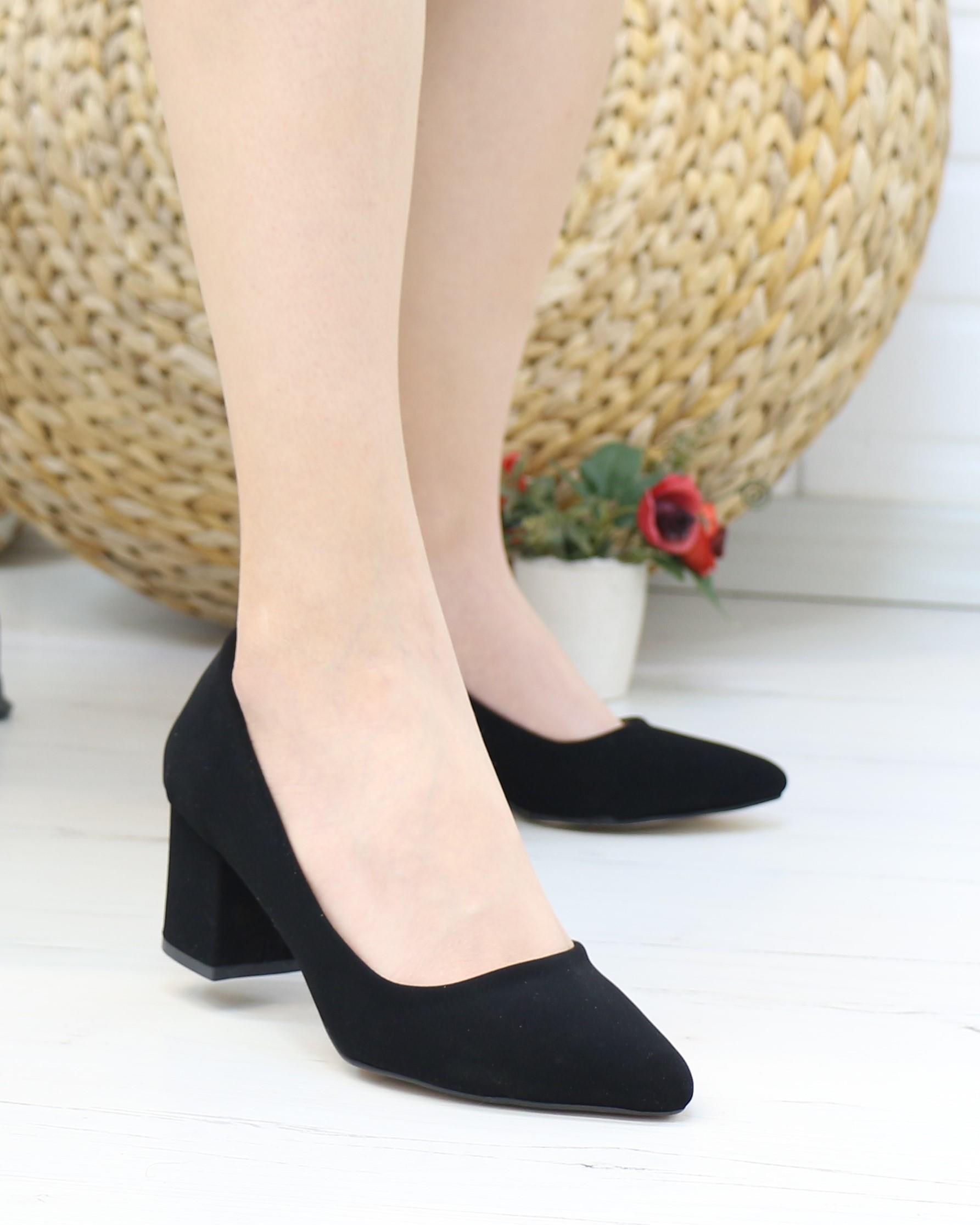 Nesil Shoes Bln 410 Siyah Süet Günlük Topuklu Kadın Ayakkabı