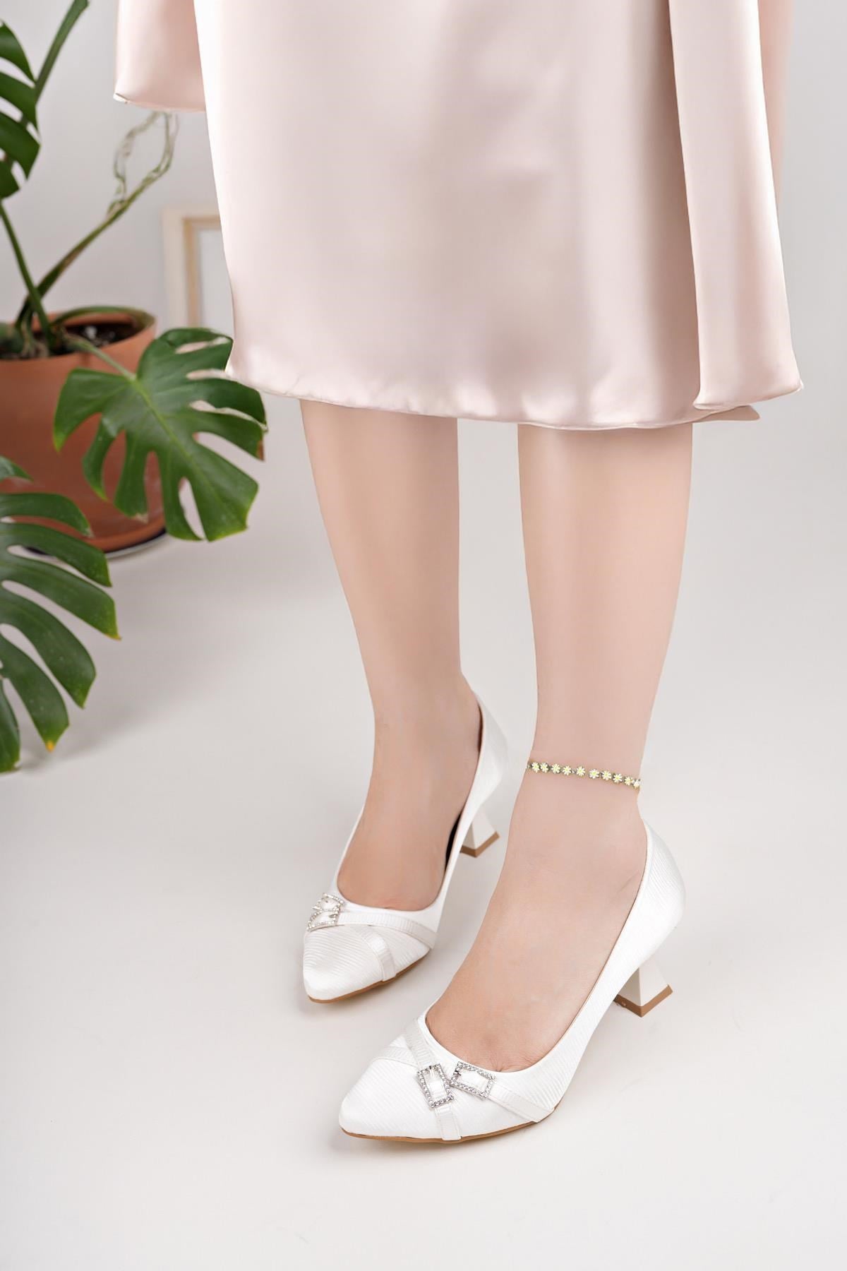 Nesil Shoes Bln 830 Sedef Kumaş Topuklu Kadın Ayakkabı