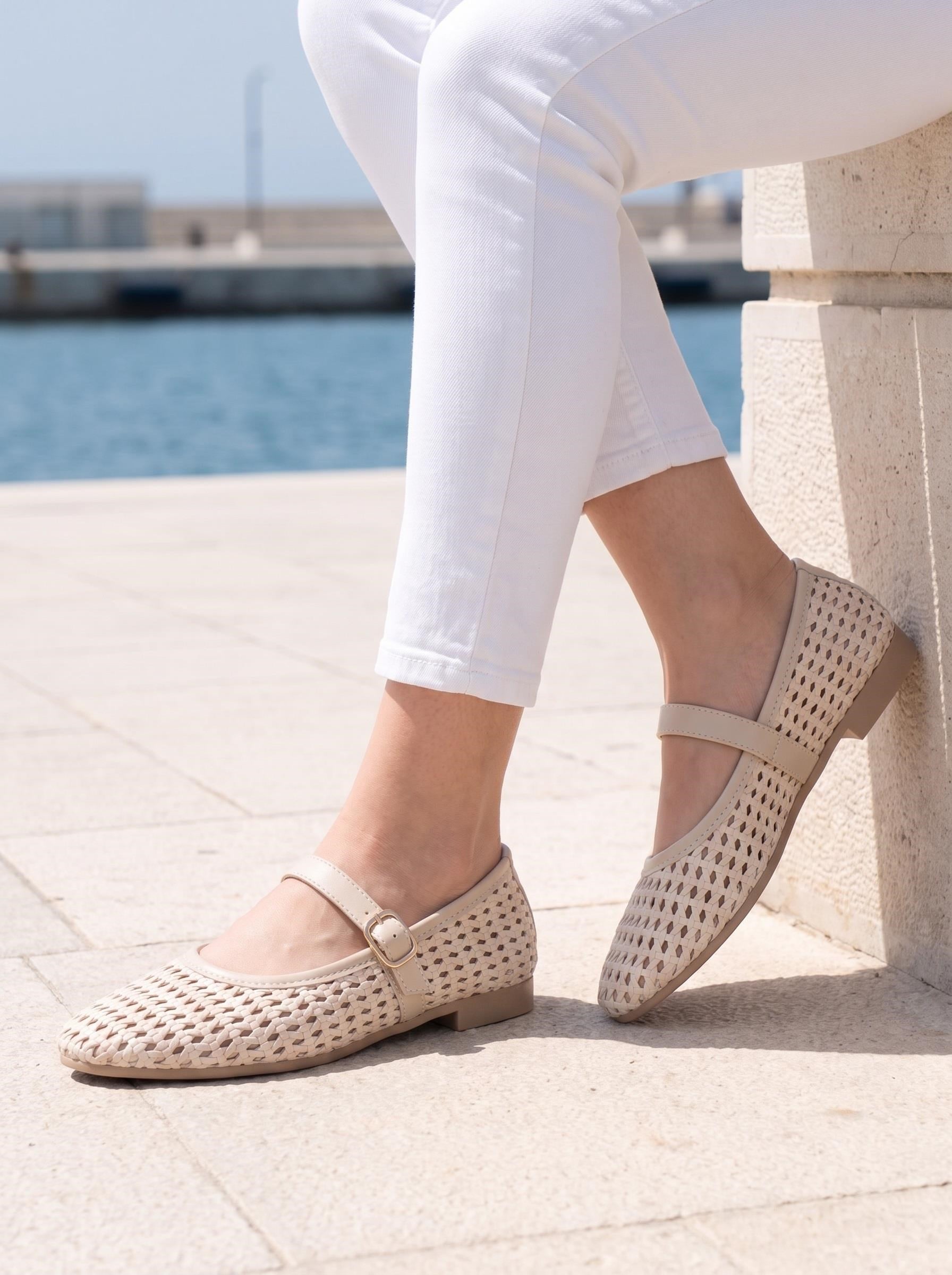 Nesil Shoes Ceylan 3501 Ten Hasır Örgü Kadın Babet