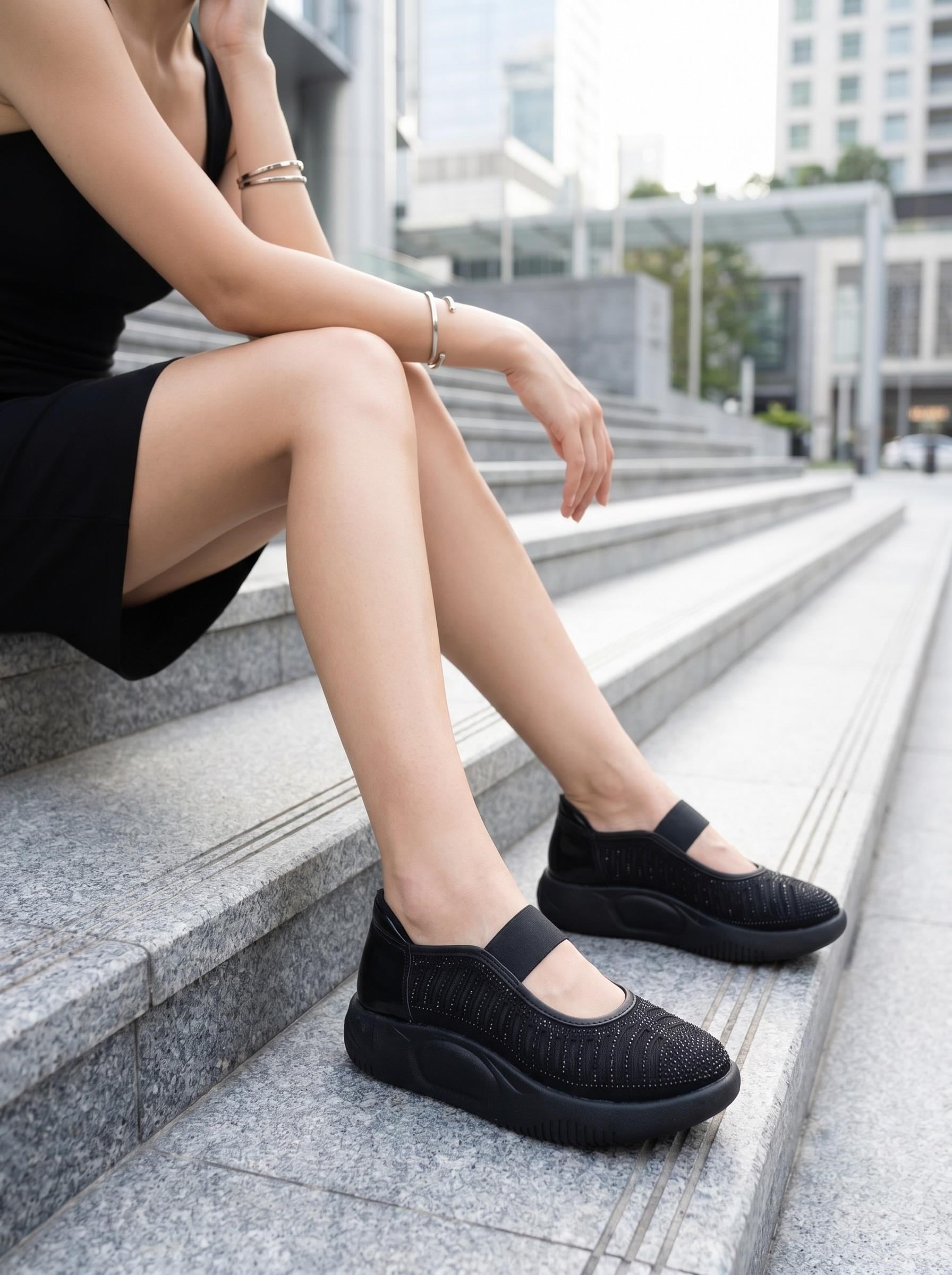 Nesil Shoes Conf 212 Siyah Taşlı Anatomik Kadın Sneakers
