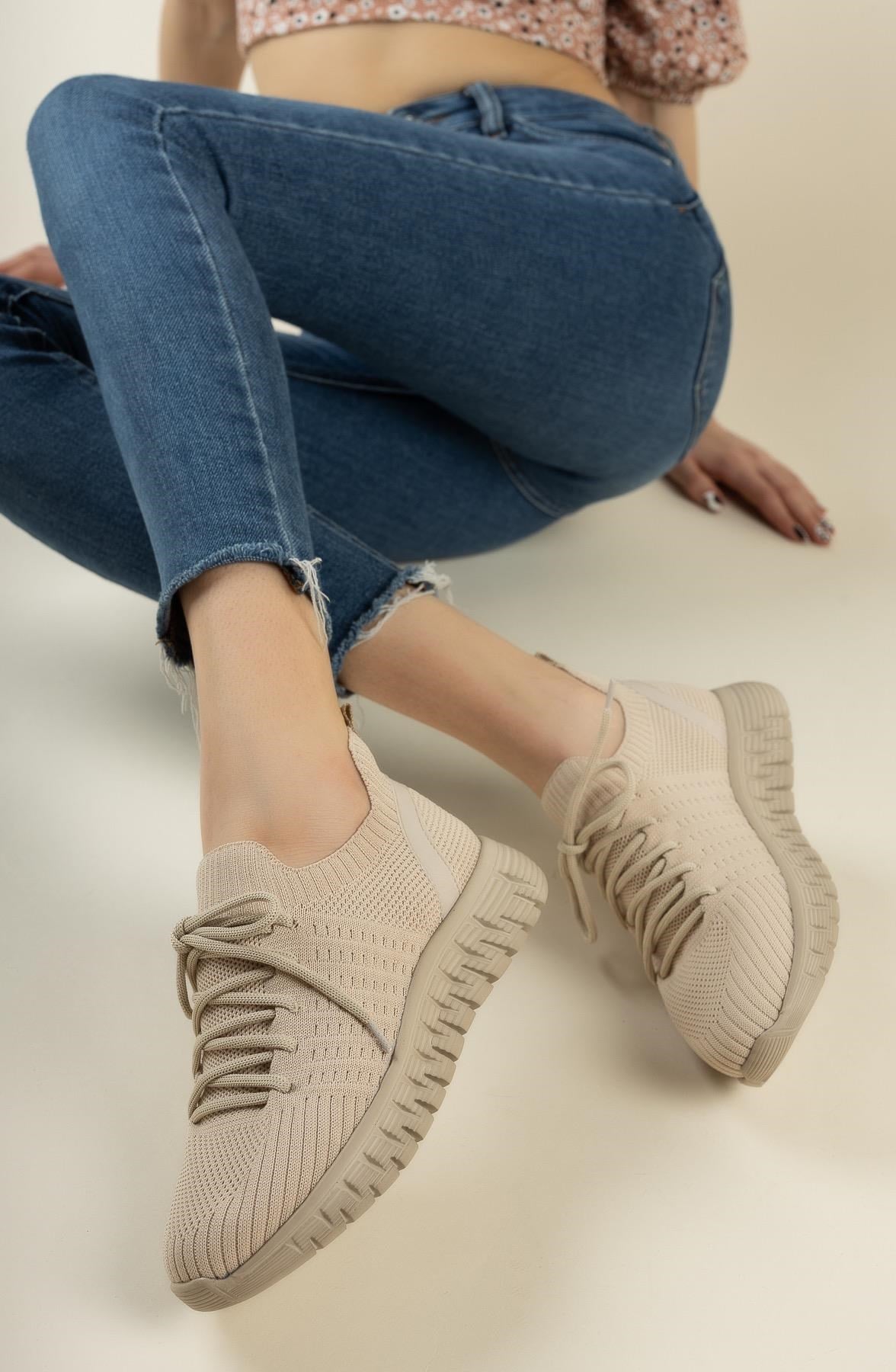 Nesil Shoes Dvm 500 Bej Triko Kadın Sneakers