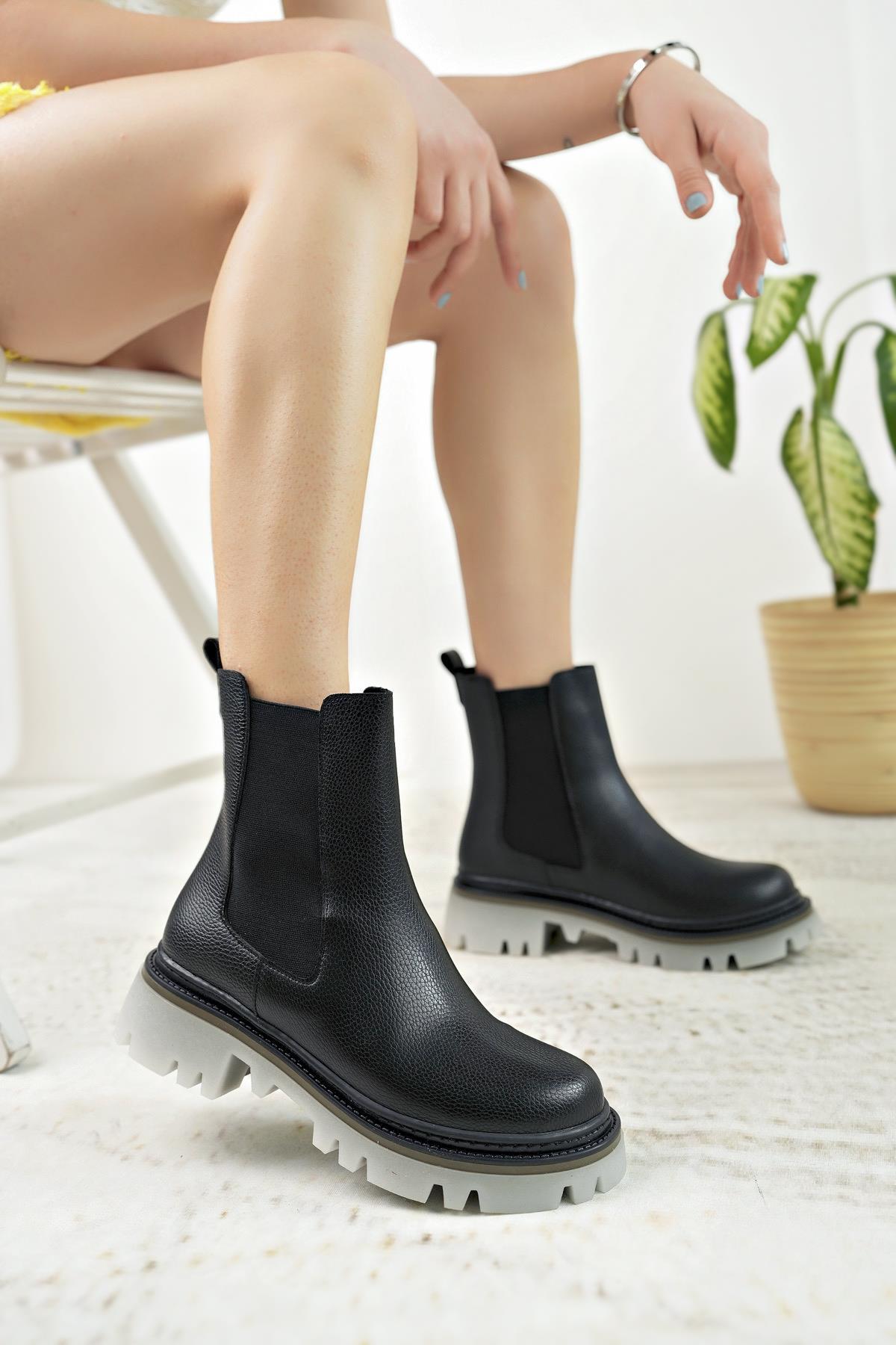 Nesil Shoes Dvm 5004 Siyah Çift Lastikli Kadın Bot