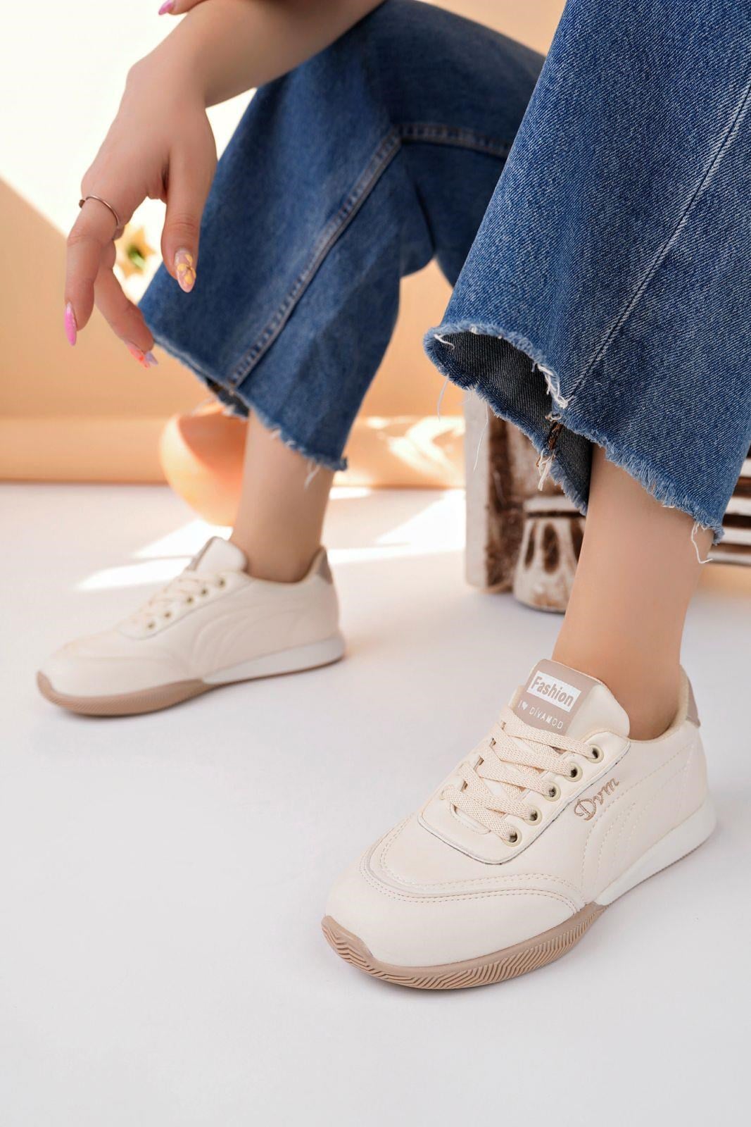 Nesil Shoes Dvm 5600 Bej Kahve Memory Foam Kadın Sneakers