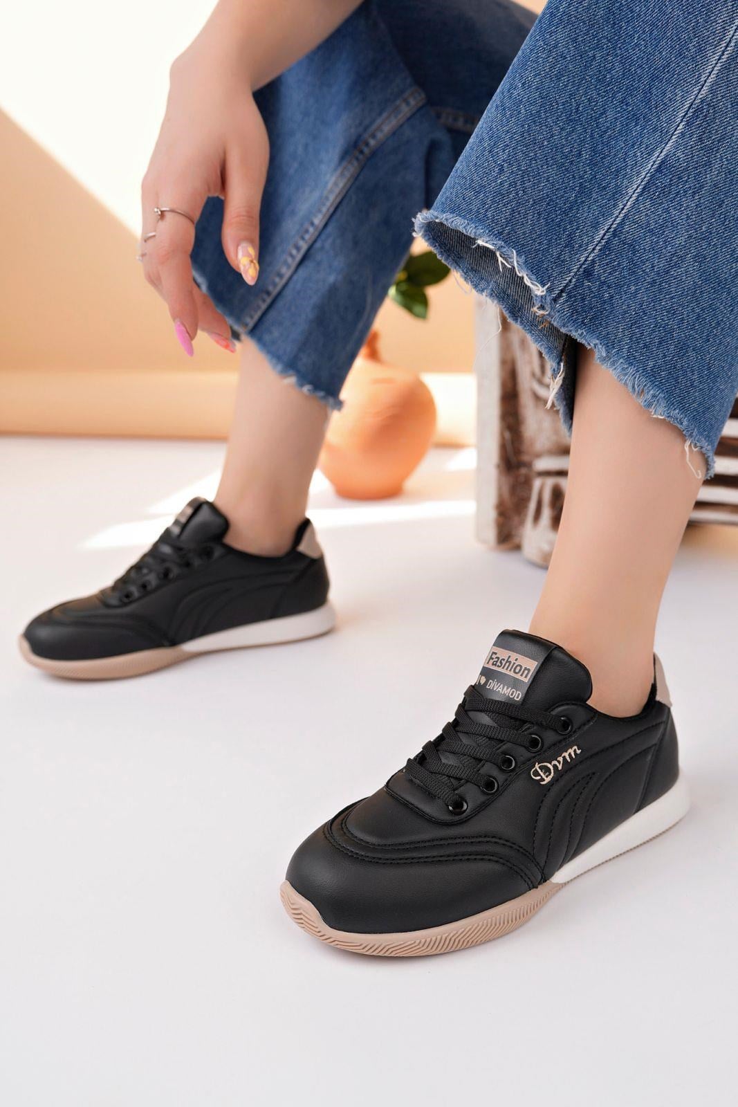Nesil Shoes Dvm 5600 Siyah Kahve Memory Foam Kadın Sneakers