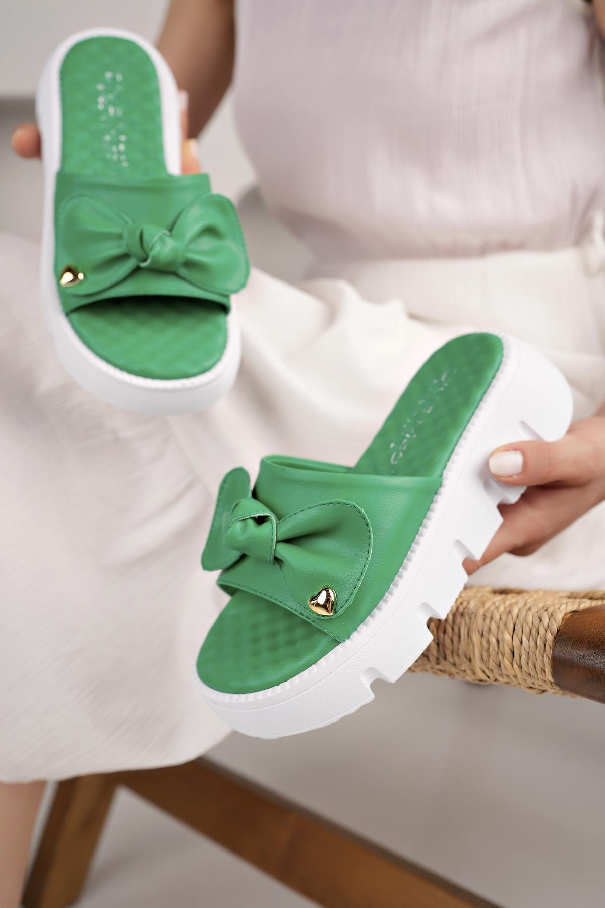 Nesil Shoes Dvm 6600 Yeşil Masaj Tabanlı Kadın Terlik
