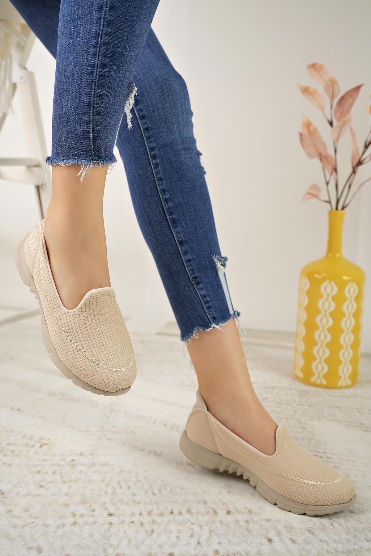 Nesil Shoes Dvm 801 Bej Bej Faylon Taban Kadın Yürüyüş Ayakkabısı