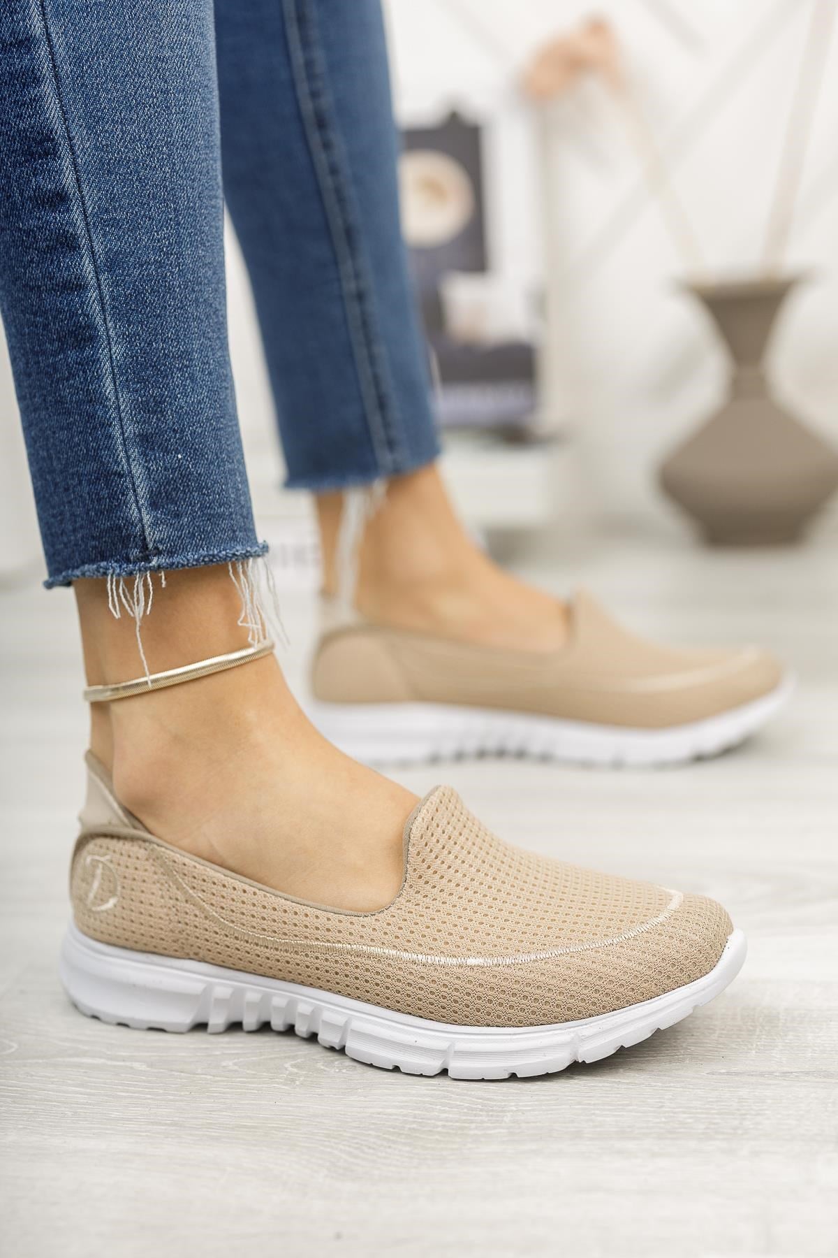 Nesil Shoes Dvm 801 Bej Faylon Taban Kadın Yürüyüş Ayakkabısı