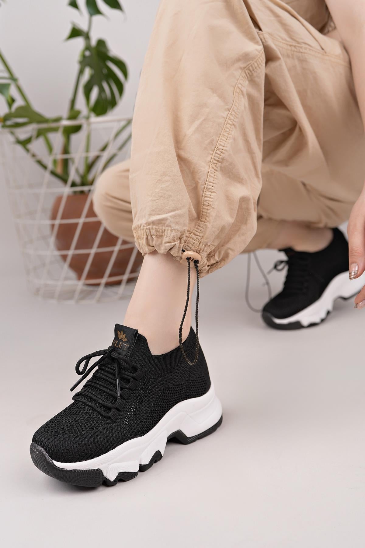 Nesil Shoes Flet 343 Siyah Triko Örgü Kadın Sneakers