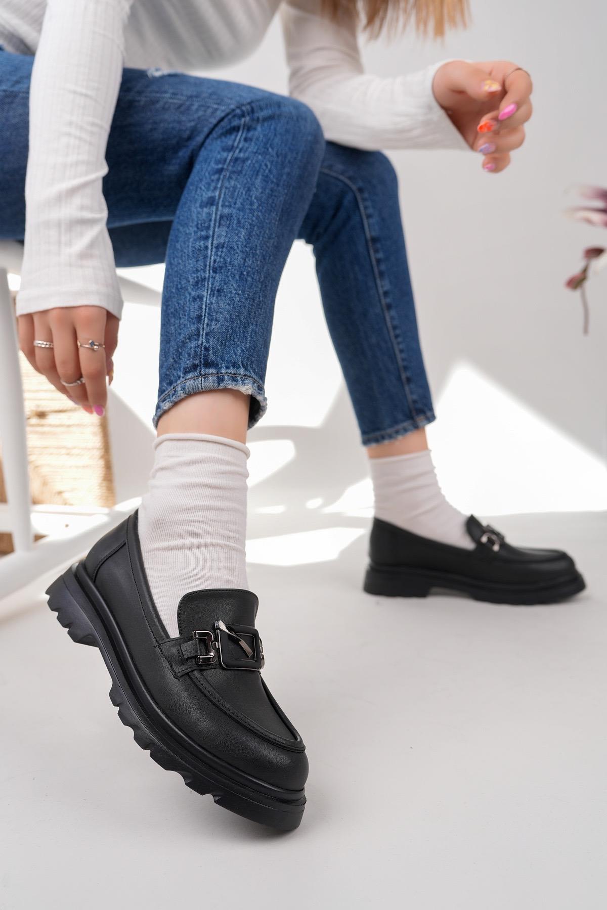 Nesil Shoes Fncy 819 Siyah Maskulen Kadın Lofer