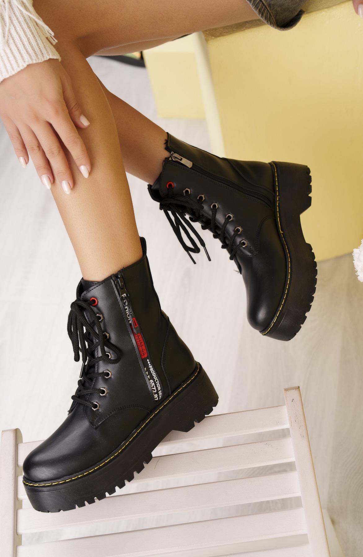 Nesil Shoes İfs 779 Siyah Kalın Taban Kadın Postal Bot