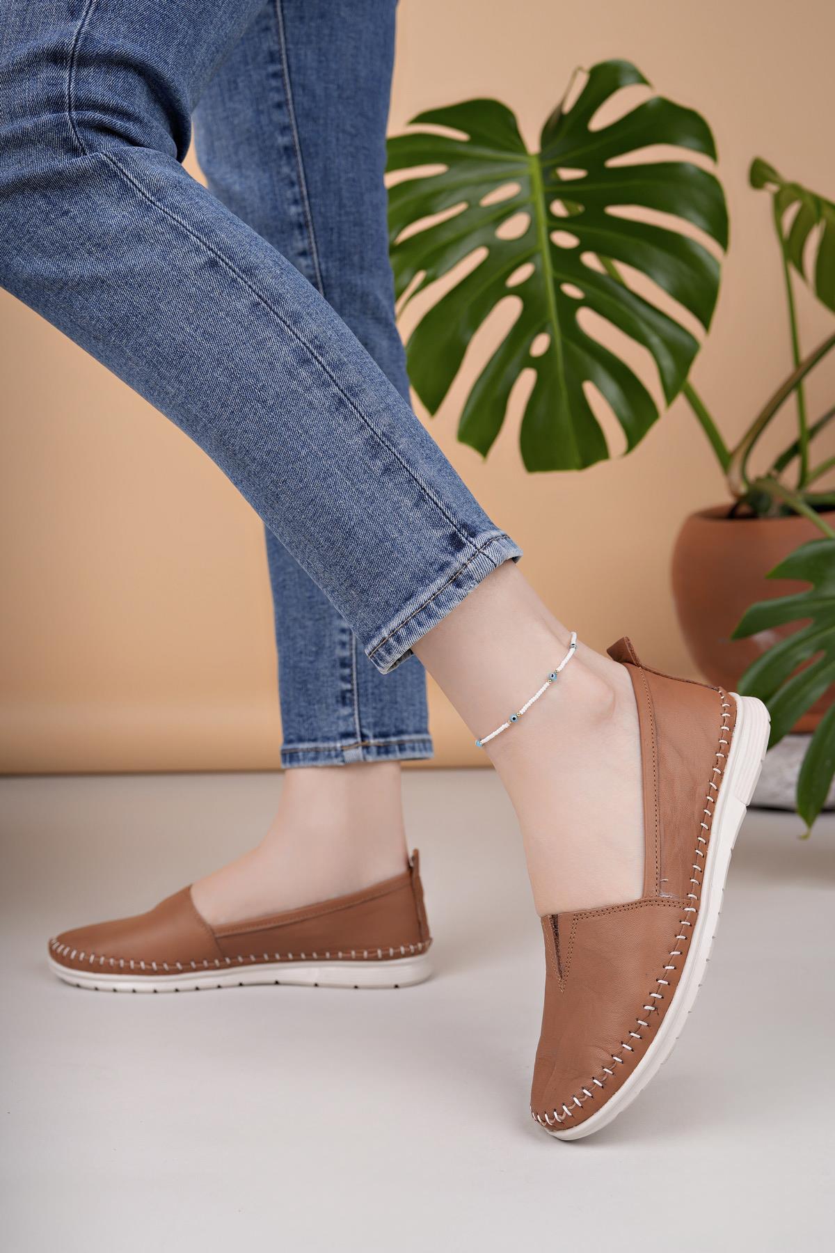 Nesil Shoes Knc 033 Taba Hakiki Soft Deri Kadın Ayakkabı
