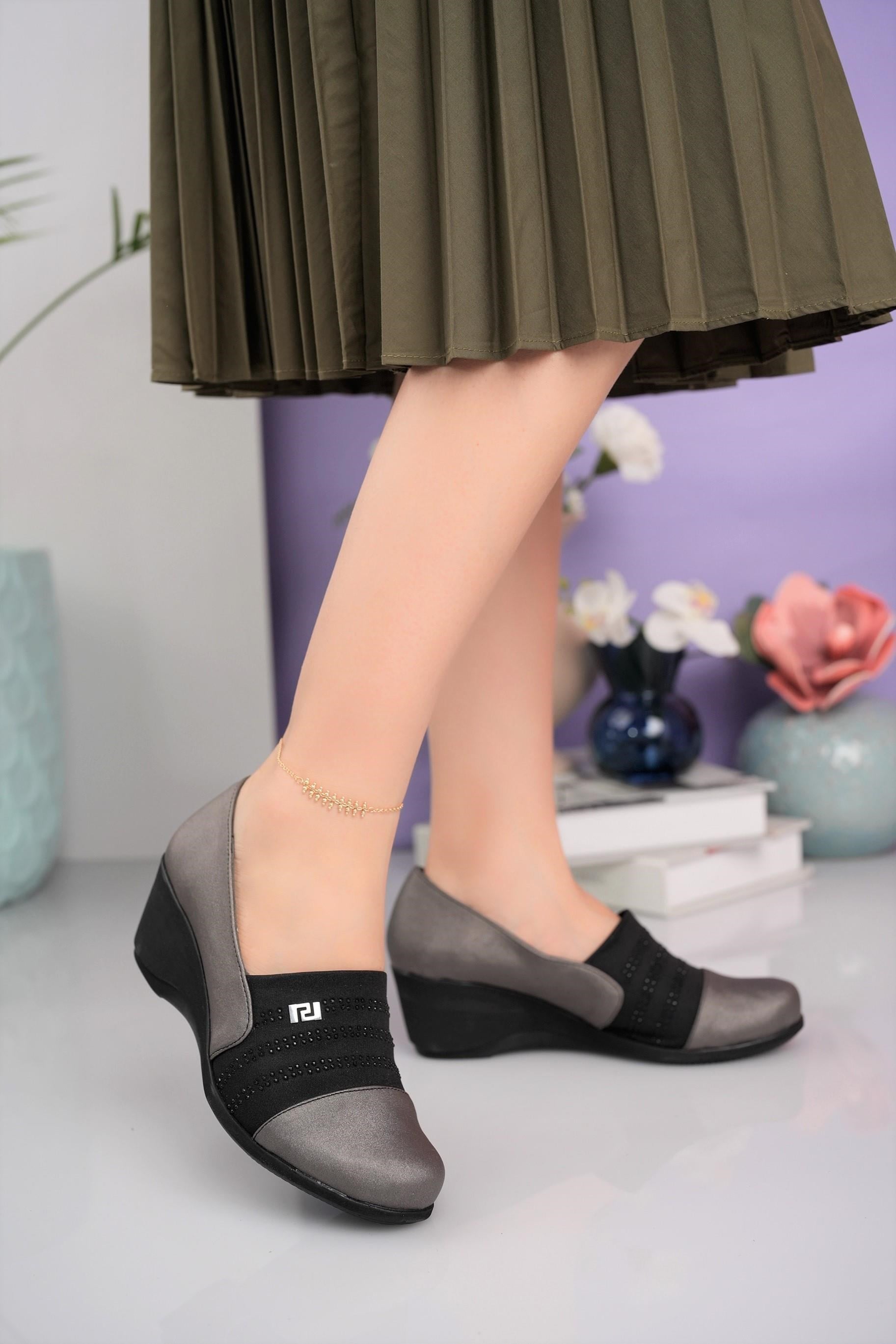 Nesil Shoes Lady 10150 Platin Strech Dolgu Kadın Ayakkabı