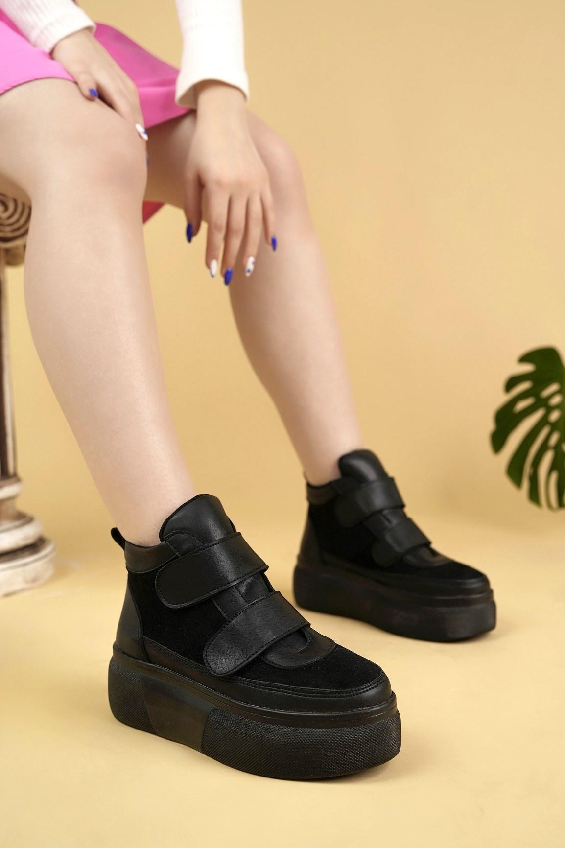 Nesil Shoes Minal 96181 Siyah Cırtlı Kadın Spor Bot