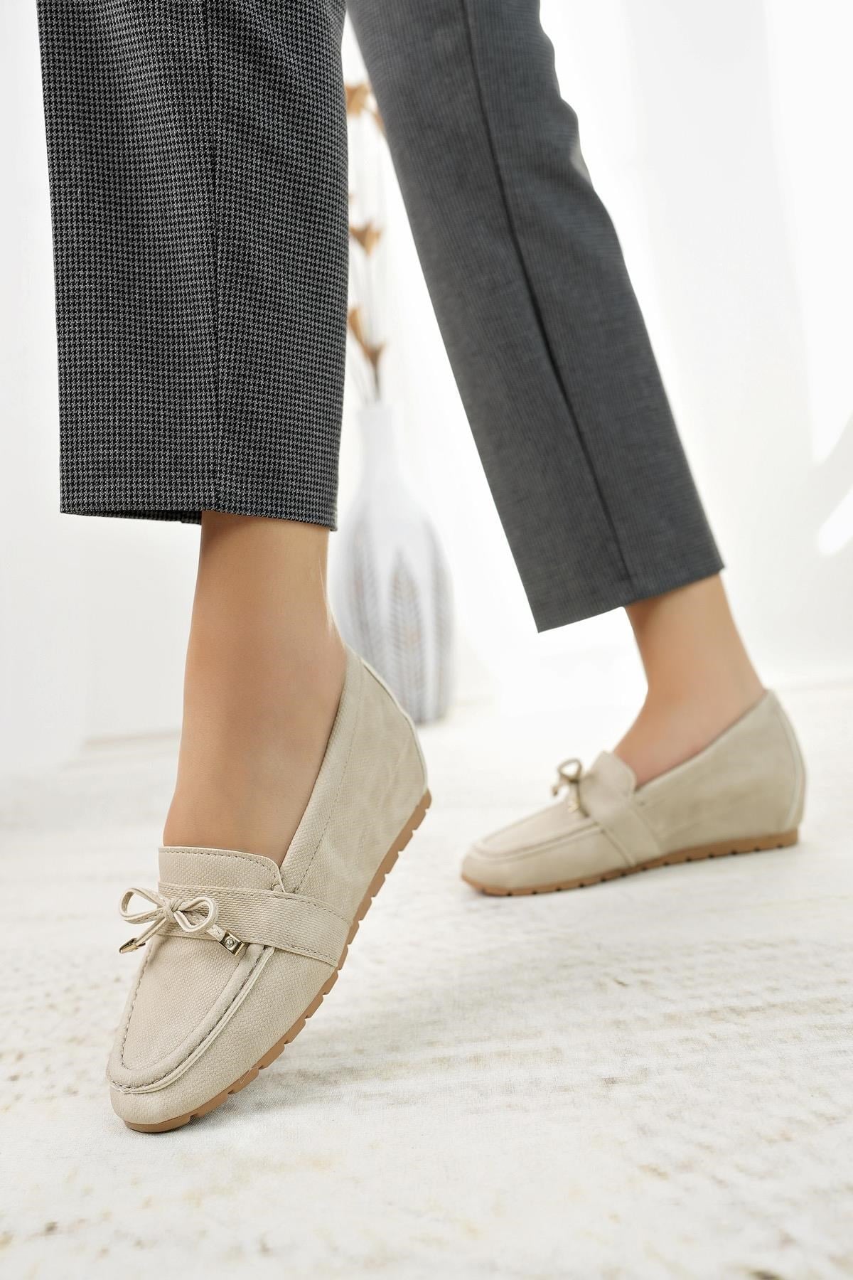 Nesil Shoes Minal GD05 Bej Gizli Topuk Kadın Ayakkabı