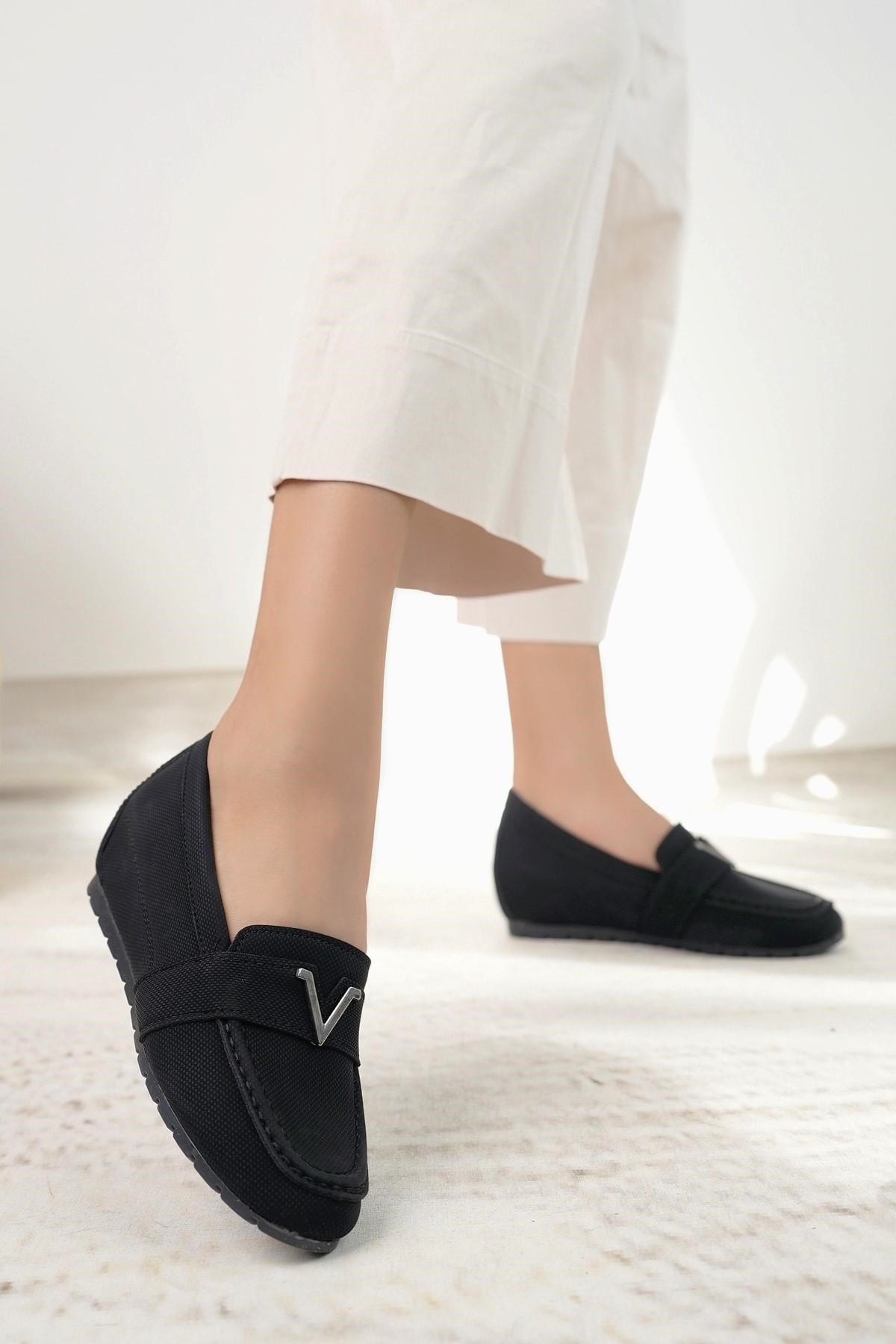 Nesil Shoes Minal GD06 Siyah Gizli Topuk Kadın Ayakkabı
