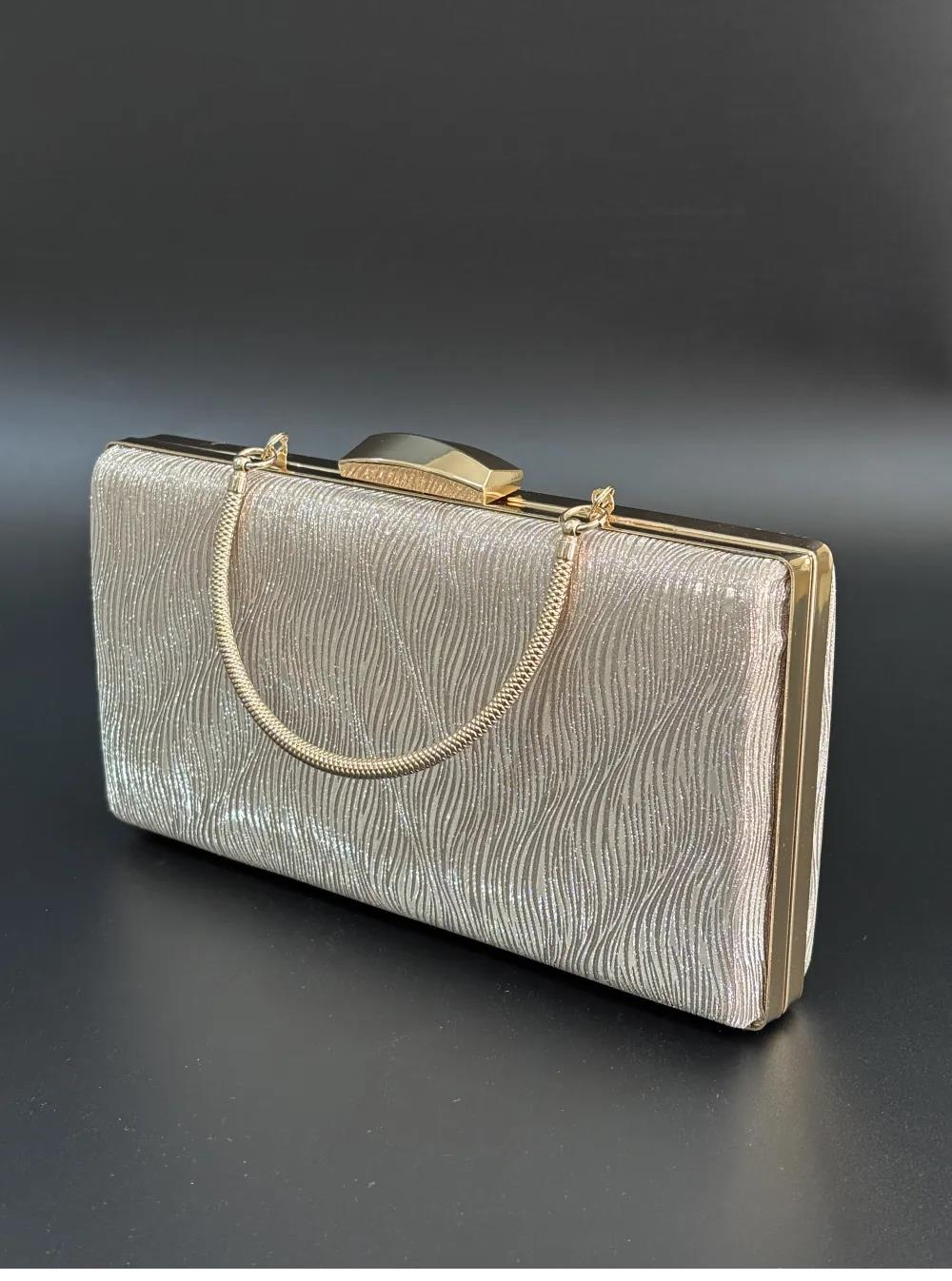 Nesil Shoes Mono 273 Altın Dalgalı Abiye Bayan El Çantası