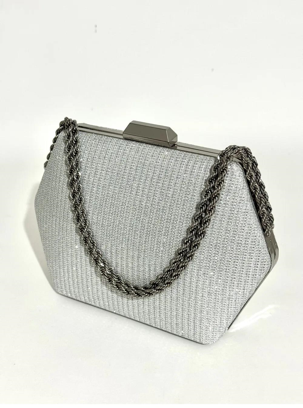 Nesil Shoes Mono 702 Gümüş Çupra Abiye Bayan El Çantası