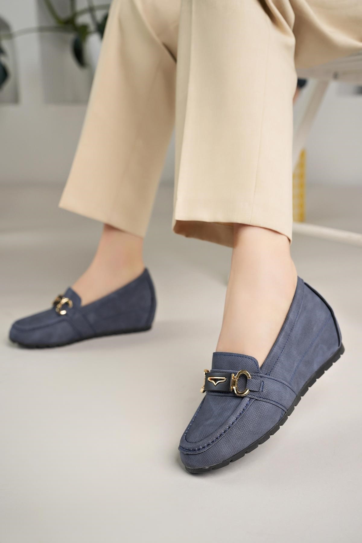 Nesil Shoes Neyna Gd01 Lacivert Gizli Topuk Kadın Ayakkabı