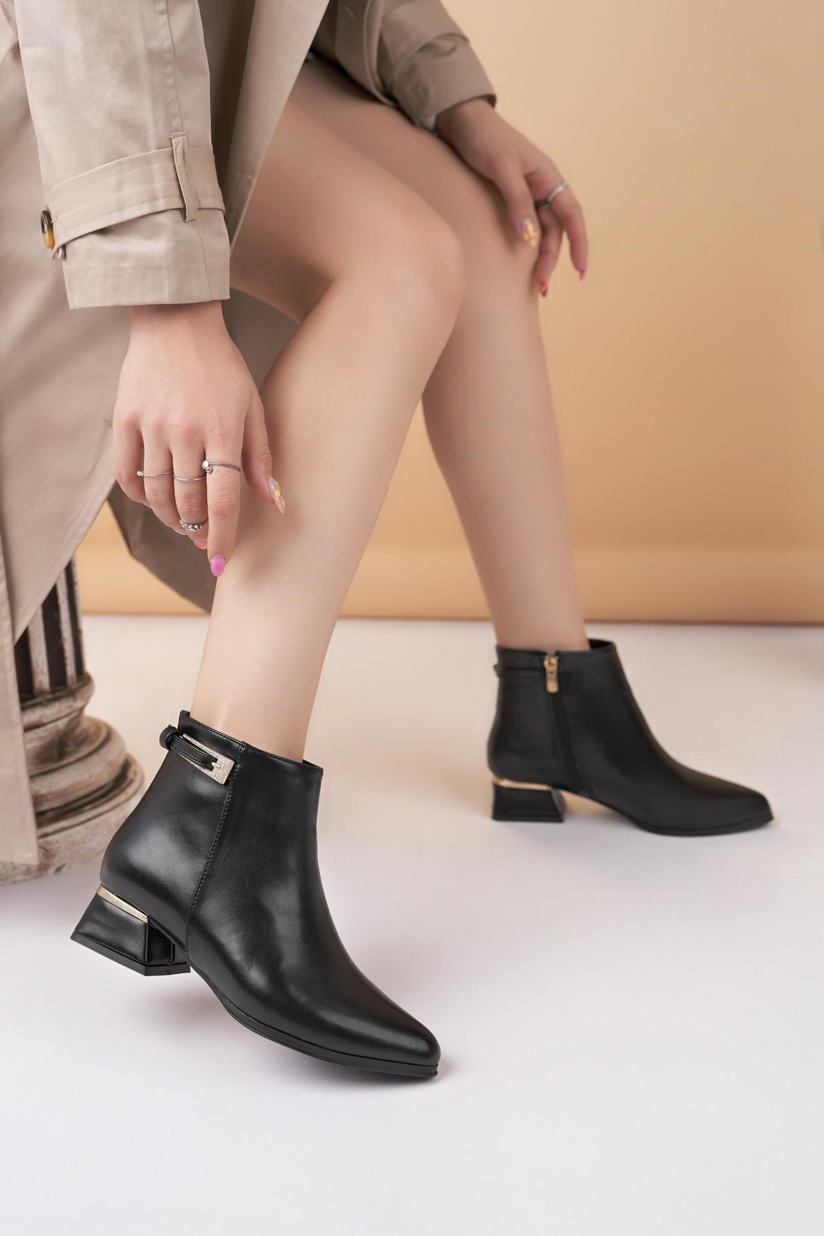 Nesil Shoes Özma 701 Siyah Topuklu Kışlık Kadın Bot