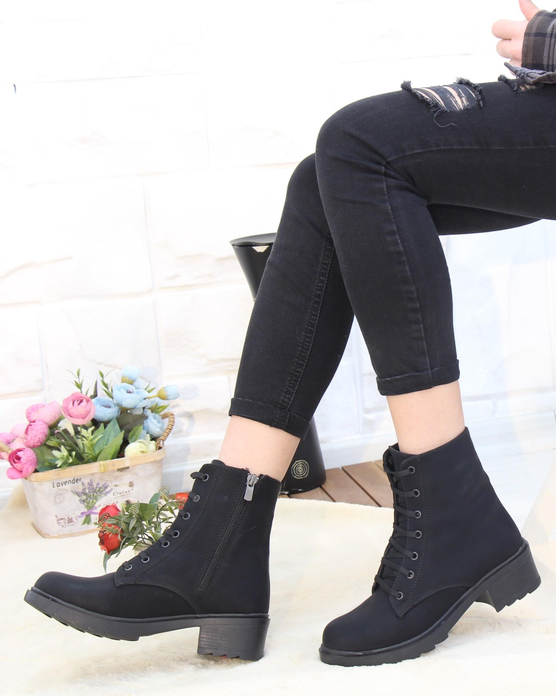 Nesil Shoes Sdf 048 Siyah Zümrüt Kışlık Kadın Postal Bot