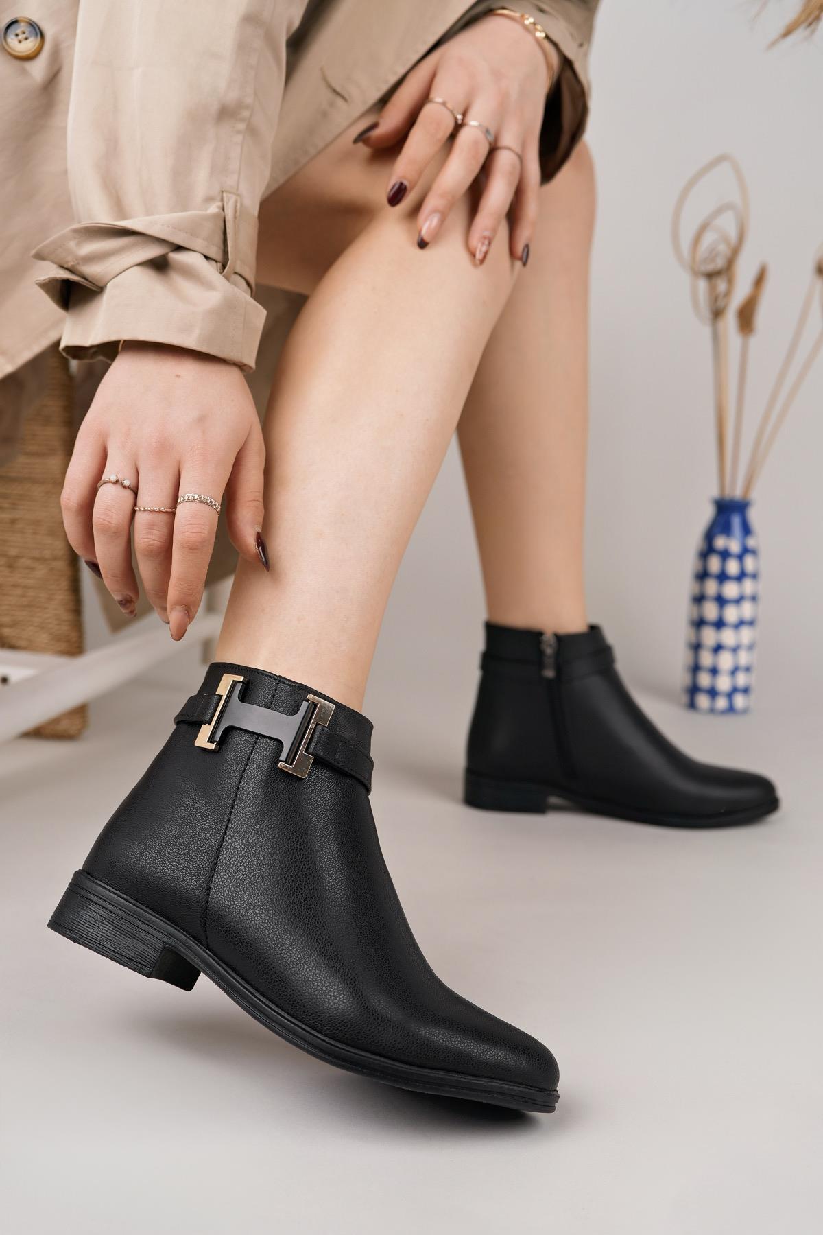 Nesil Shoes Sdf 082 Siyah Fermuarlı Günlük Kadın Bot