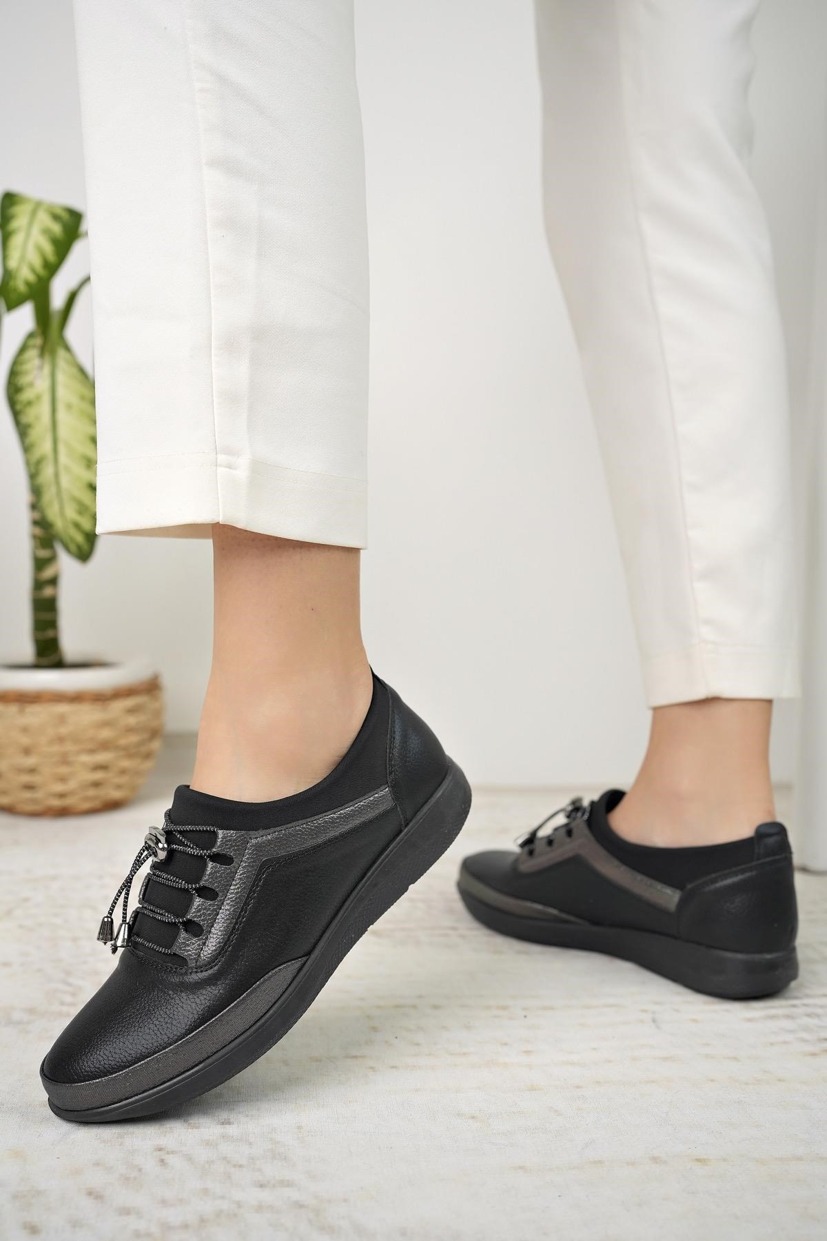 Nesil Shoes Sdf 702 Siyah Platin Anatomik Kadın Ayakkabı
