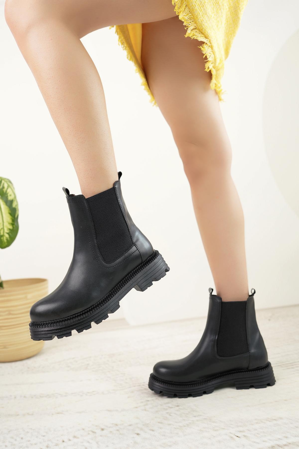 Nesil Shoes Swell 3080 Siyah Çift Lastikli Kadın Bot