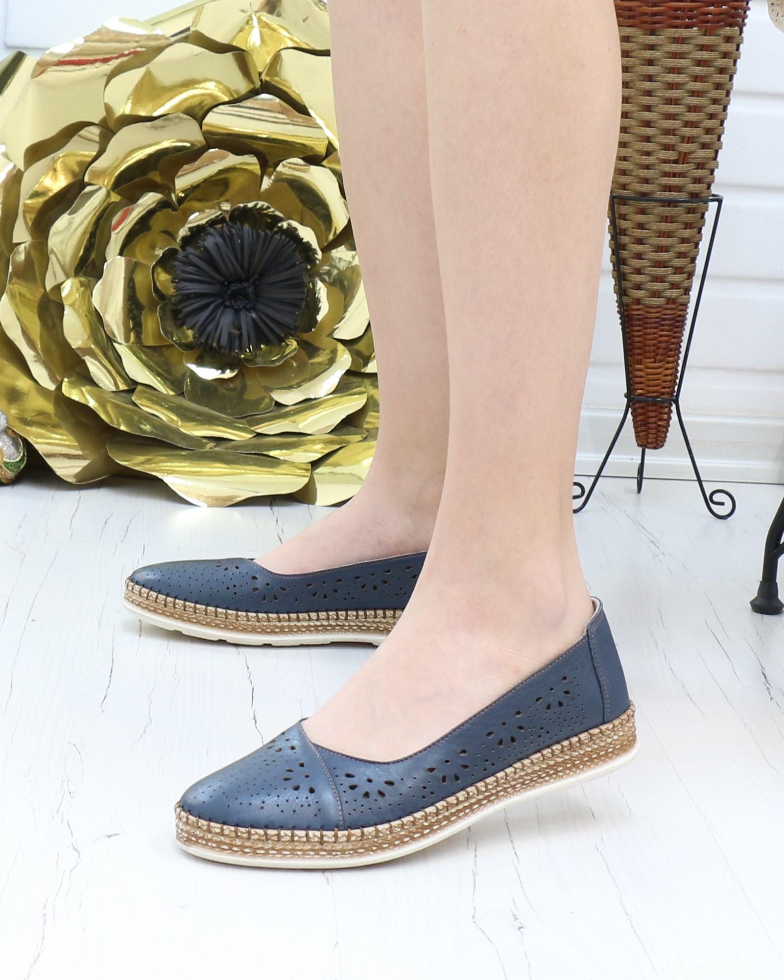 Nesil Shoes Syg P24 Lacivert Hakiki Deri Kadın Ayakkabı