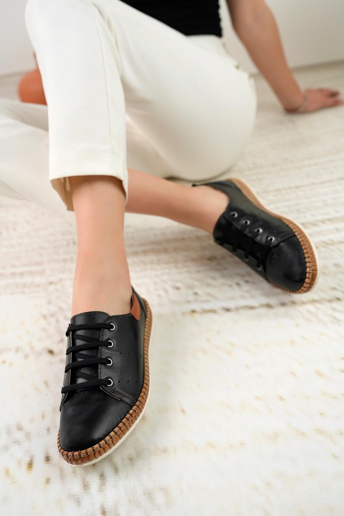 Nesil Shoes Syg P38 Siyah Hakiki Deri Kadın Ayakkabı