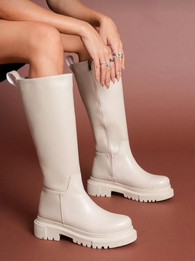 Nesil Shoes Toz 1978 Bej Fermuarlı Günlük Kadın Çizme