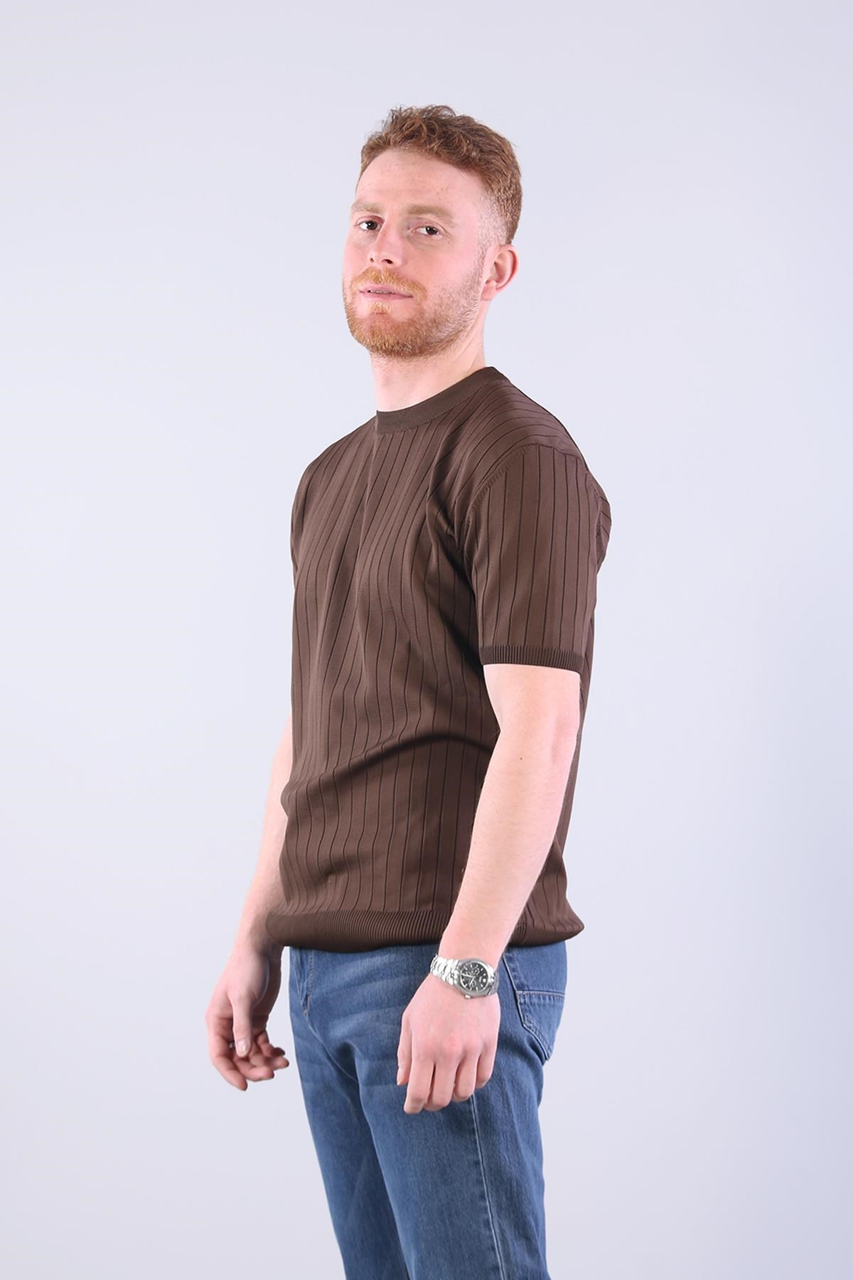 10027 Bisiklet Yaka Triko Fitilli T-shirt