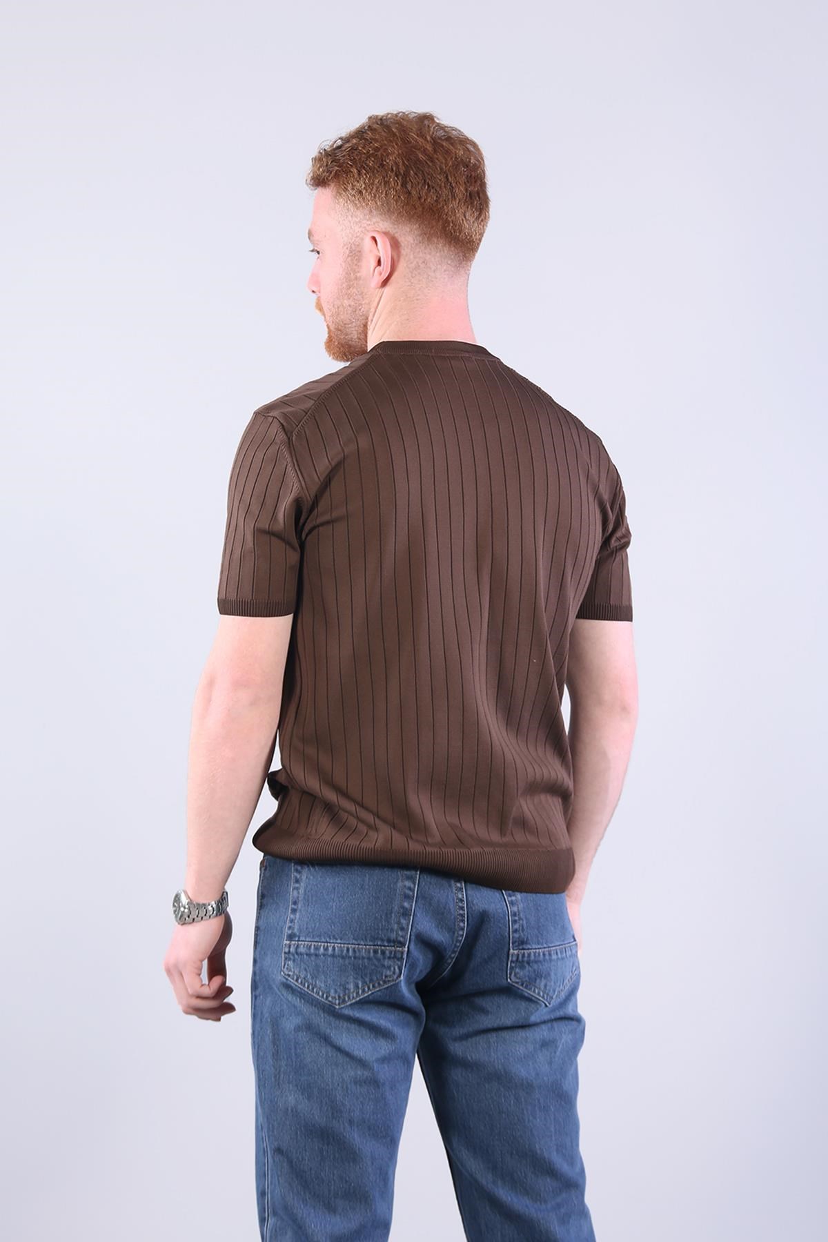10027 Bisiklet Yaka Triko Fitilli T-shirt