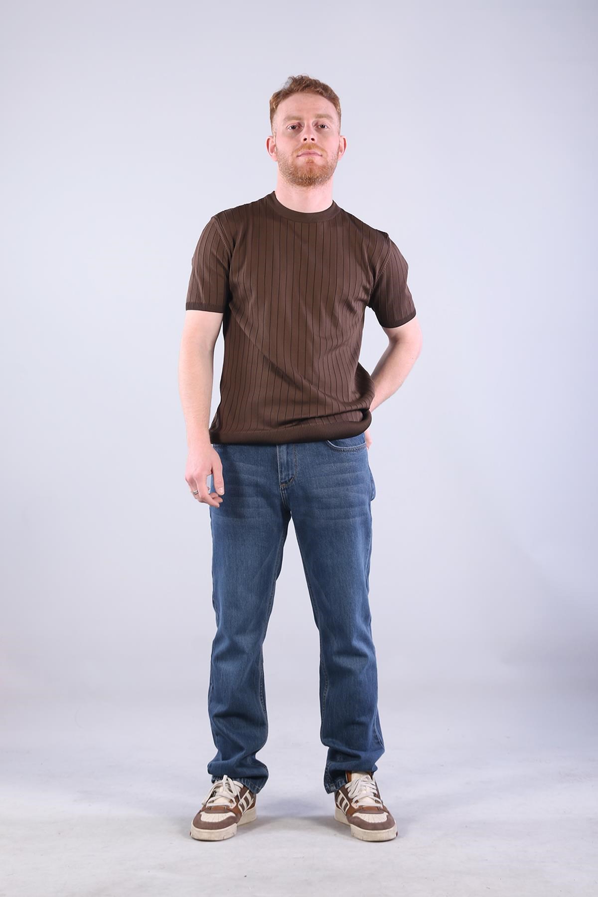 10027 Bisiklet Yaka Triko Fitilli T-shirt