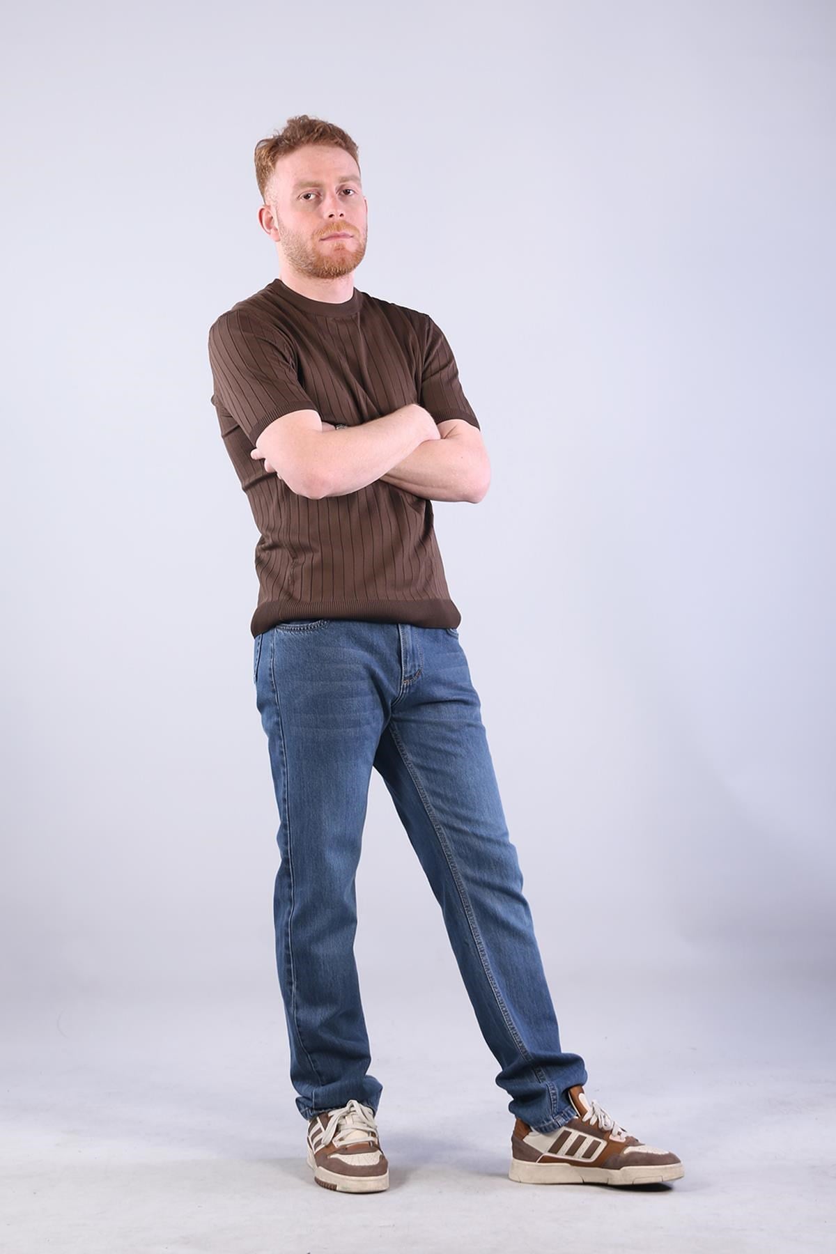 10027 Bisiklet Yaka Triko Fitilli T-shirt