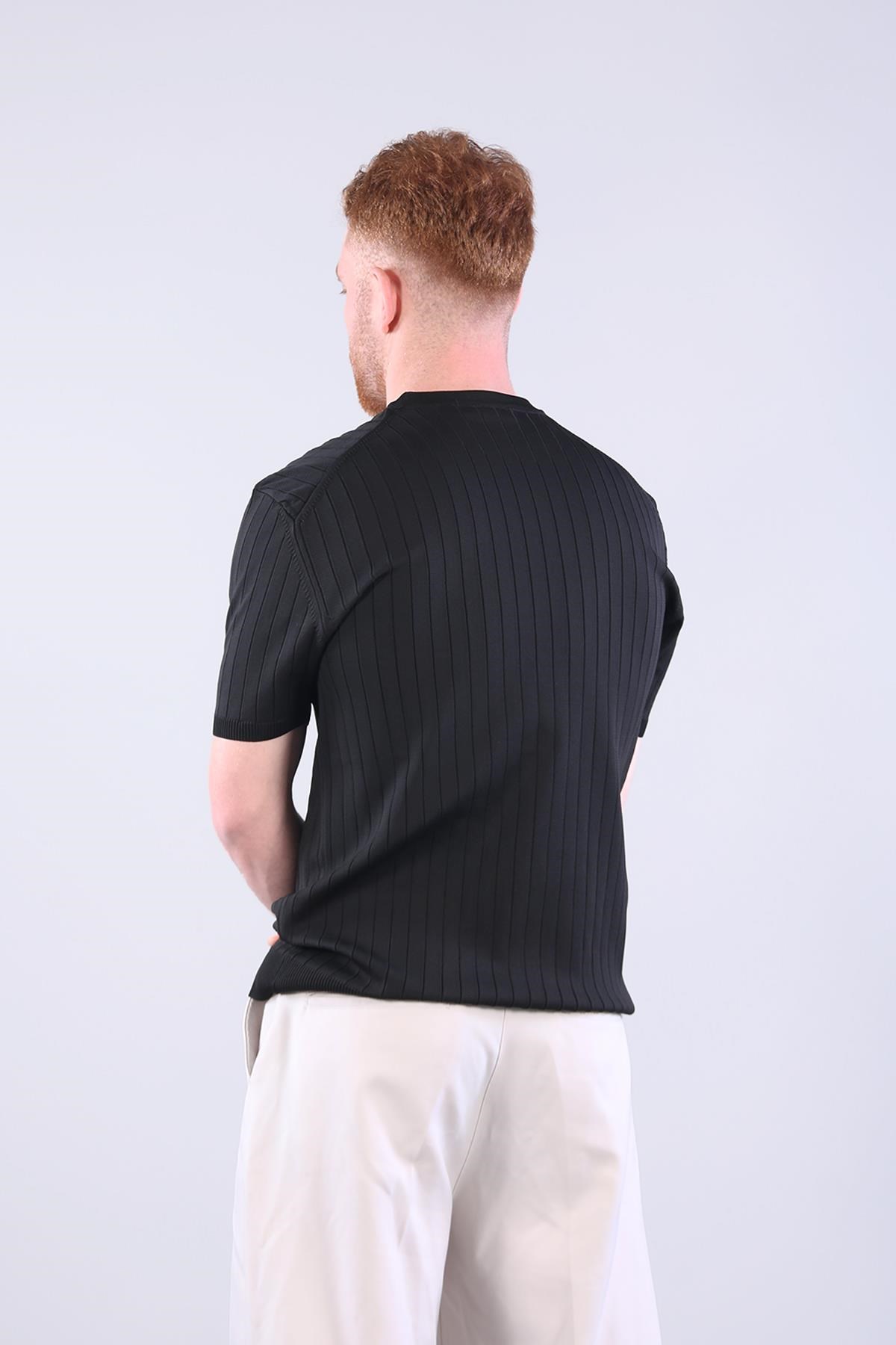 10027 Bisiklet Yaka Triko Fitilli T-shirt