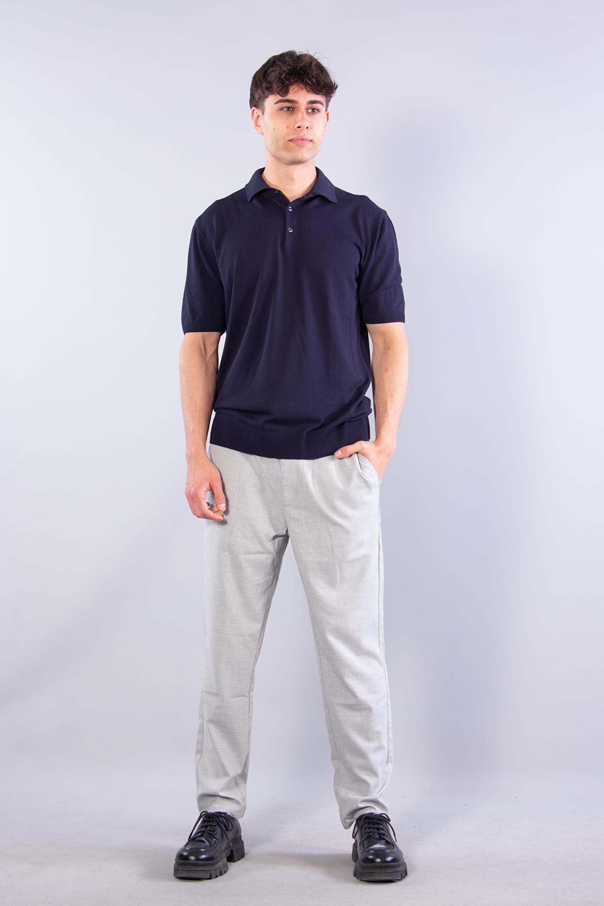 10046 Polo Yaka Düğmeli Kısa Kol T-shirt