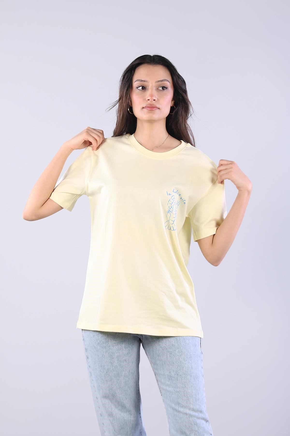 10576 La Dolce Vita Istakoz Baskılı O Yaka T-shirt