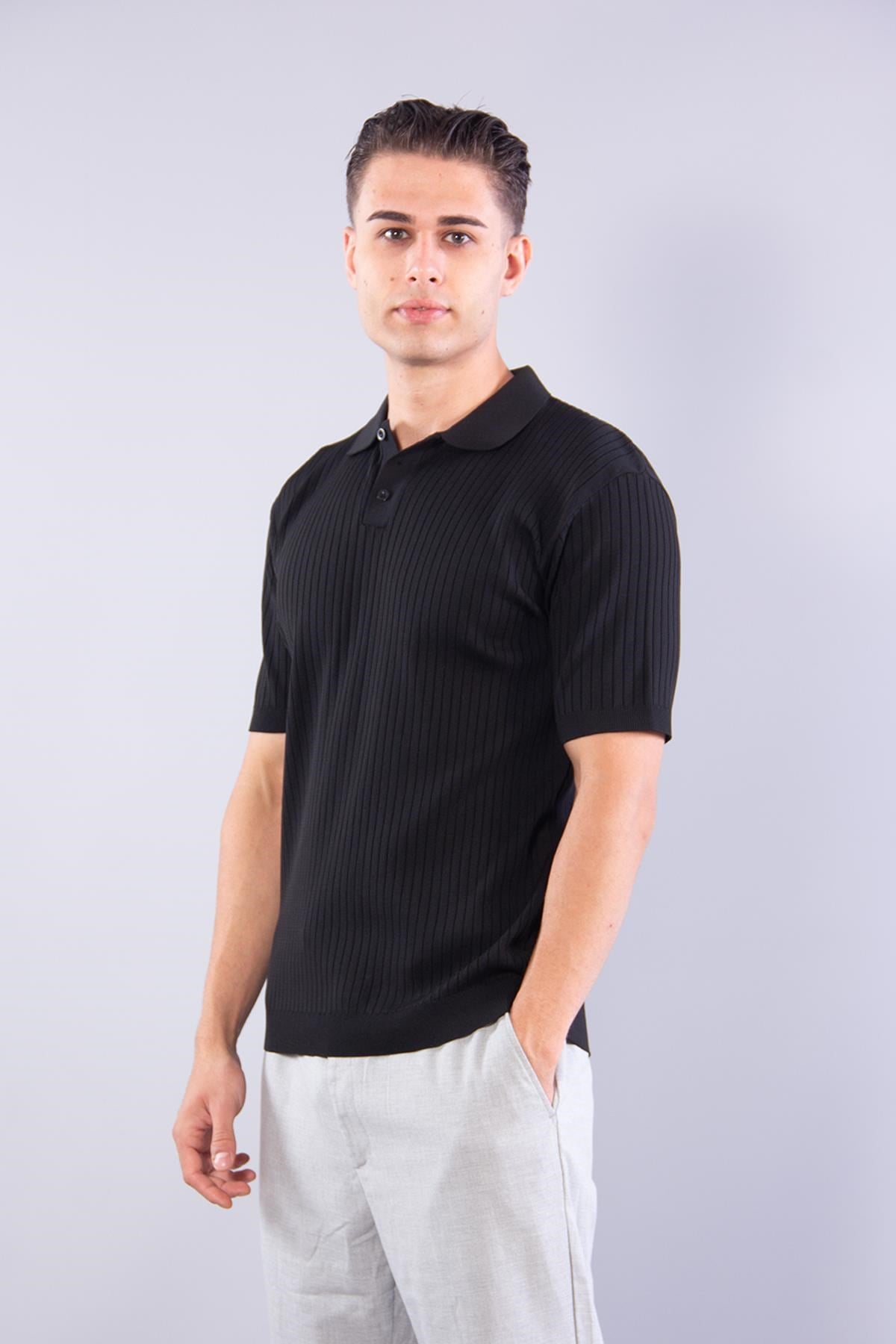 109 Polo Yaka Düğmeli Fitilli Triko T-shirt