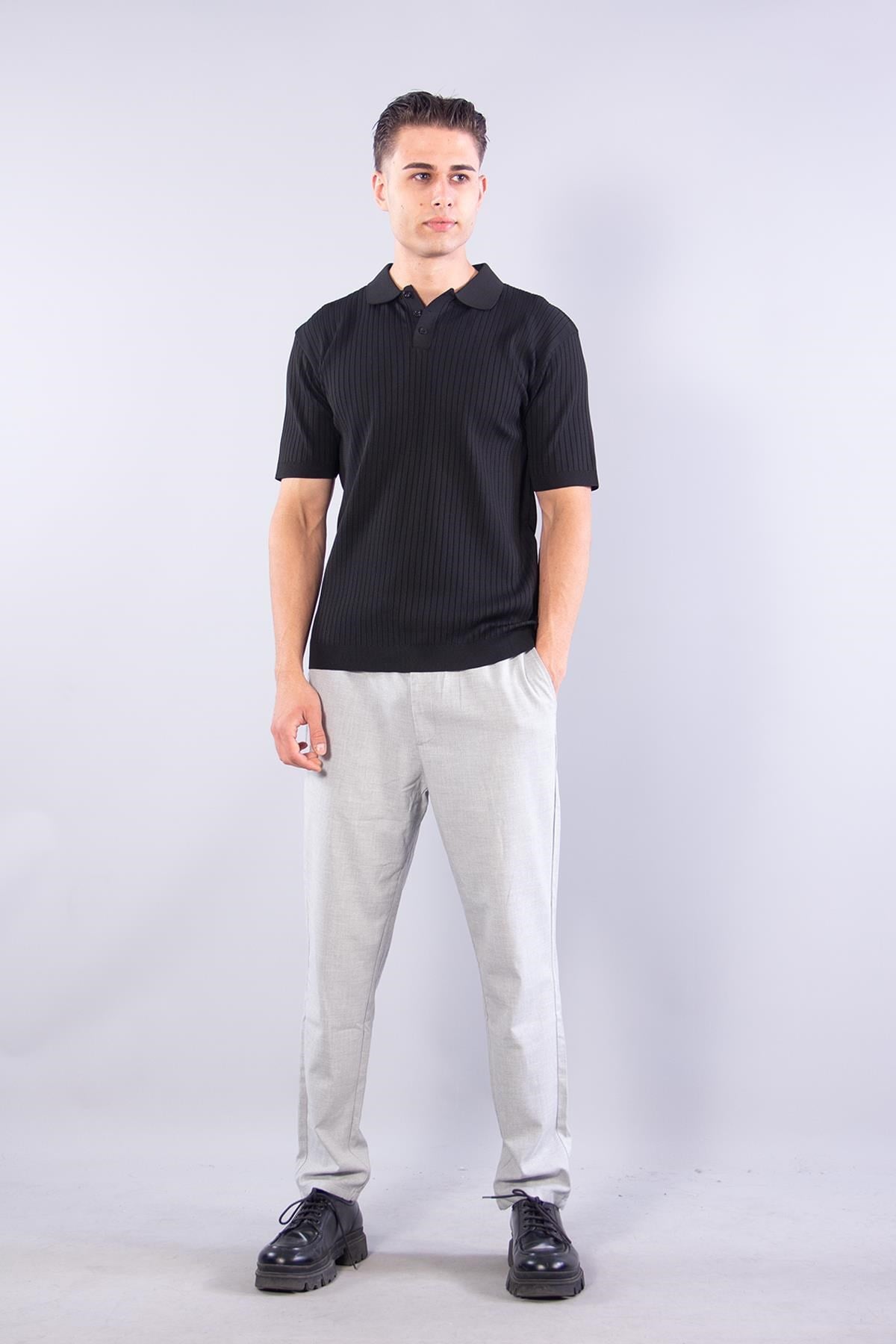 109 Polo Yaka Düğmeli Fitilli Triko T-shirt