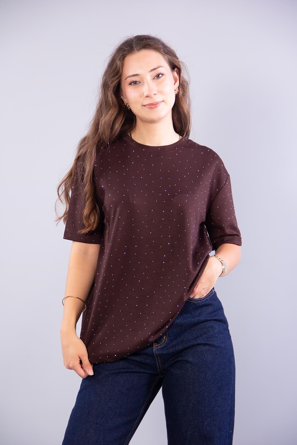 11351 Taşlı Salaş O Yaka T-shirt
