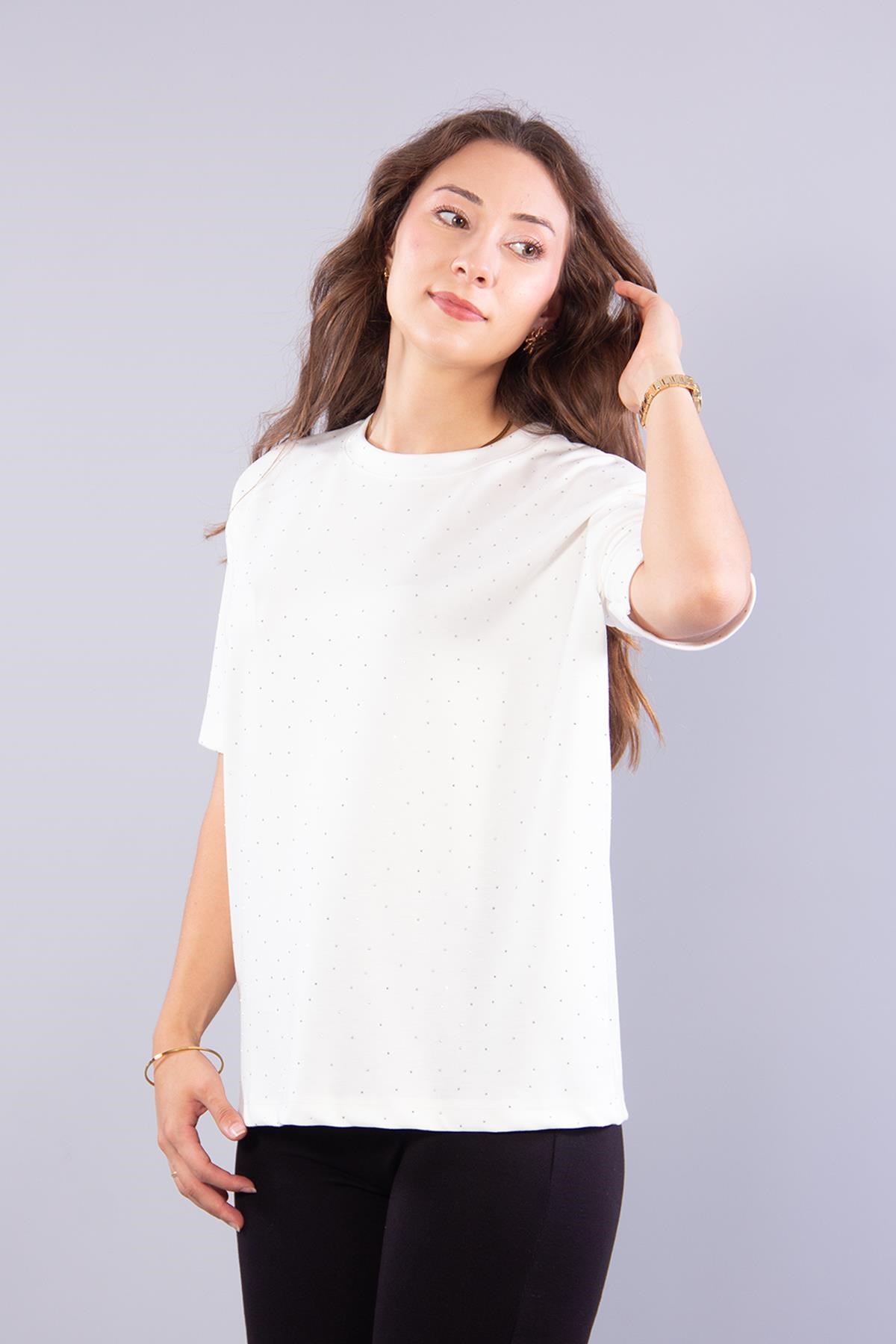 11351 Taşlı Salaş O Yaka T-shirt