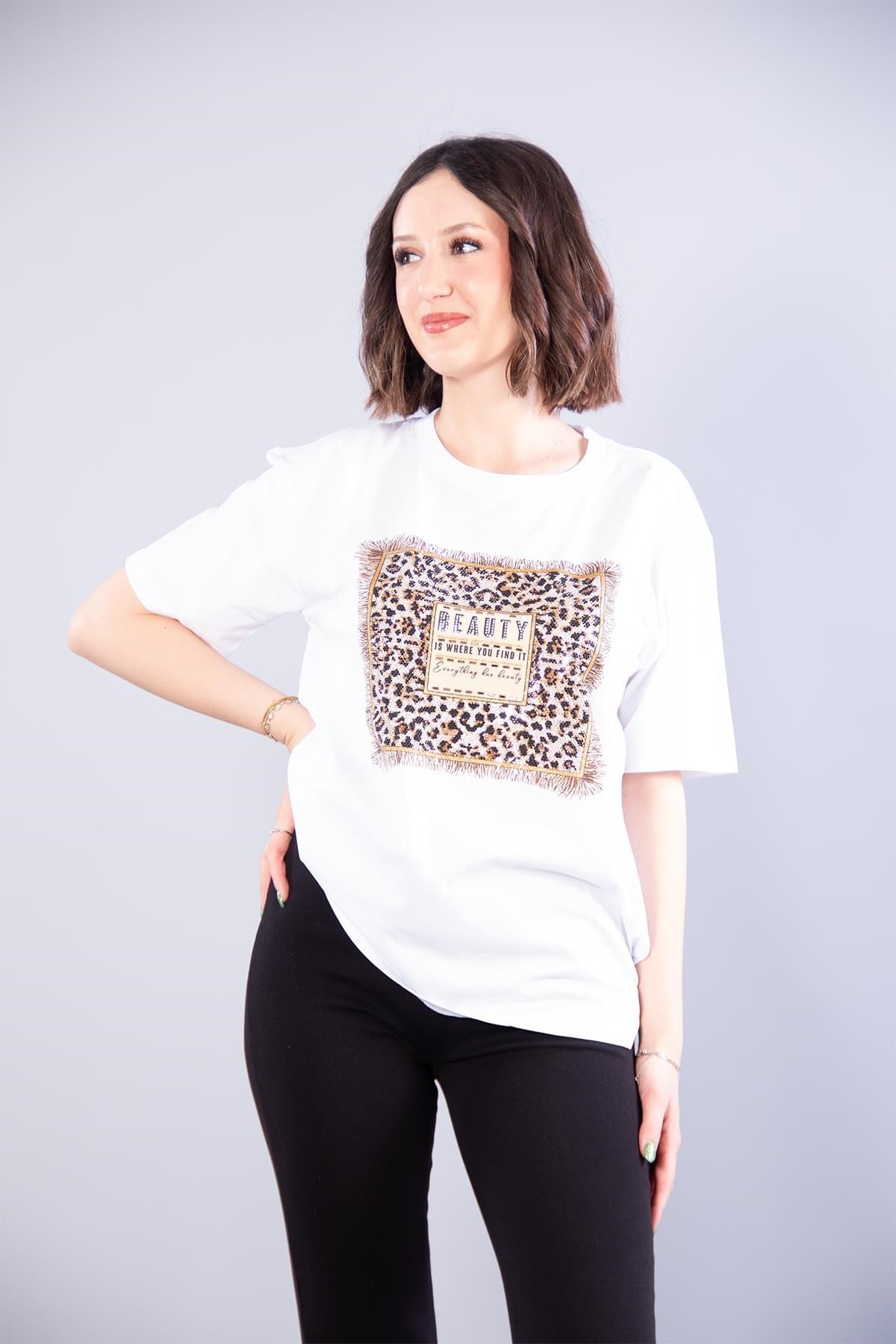 2005 Beauty Leopar Baskılı T-shirt
